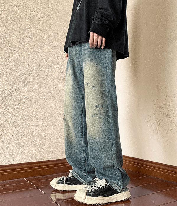 Jean Men's vintage distressed washed loose straight jeans Size US 32 / EU 48 - 3 Thumbnail