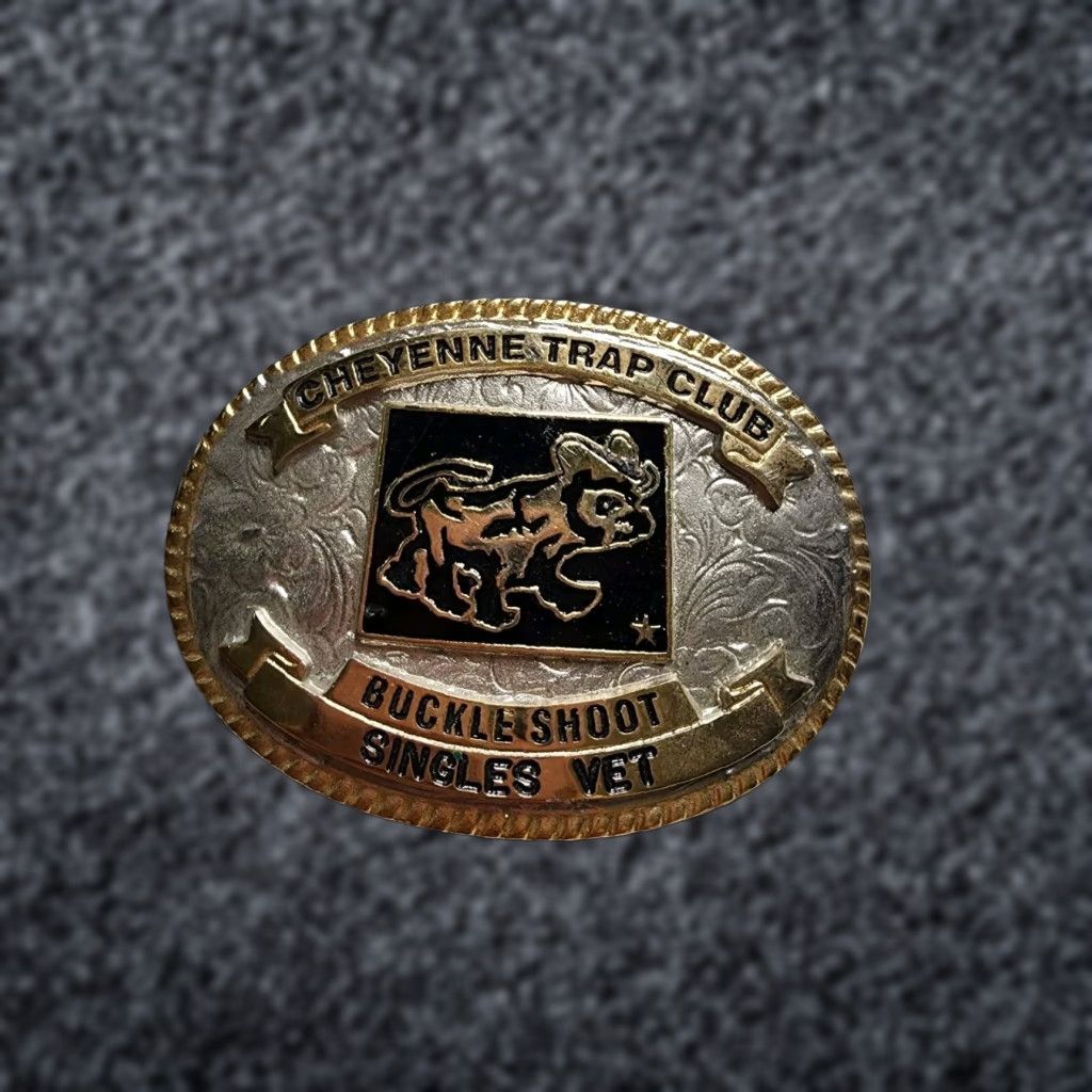 Champion VINTAGE Cheyenne Trap Club Champion Belt Buckle Western One Size Silver Plated Brass Logo Buckle Mens Size ONE SIZE - 1 Thumbnail