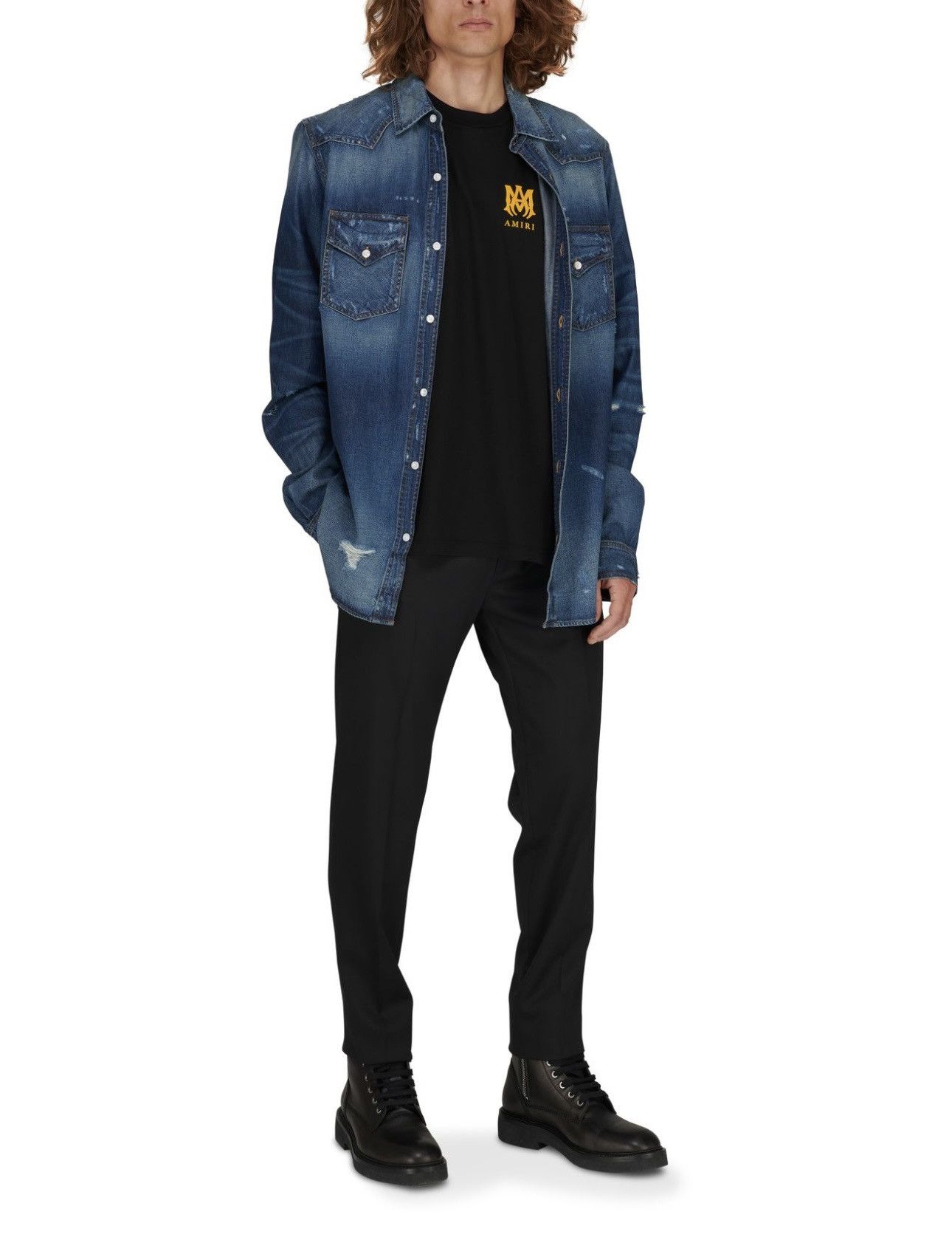 Amiri AMIRI Western Denim Distressed Long Sleeve Size US XL / EU 56 / 4 - 4 Thumbnail