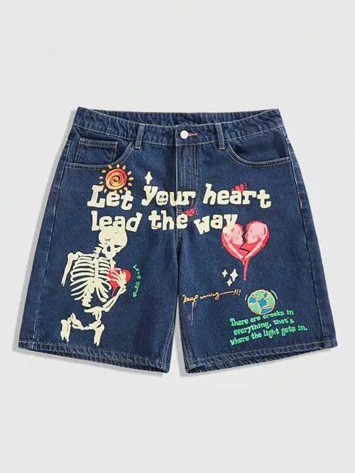 Japanese Brand × Vintage Skull Print Y2k Shorts Jorts Denim Size US 32 / EU 48 - 1 Thumbnail