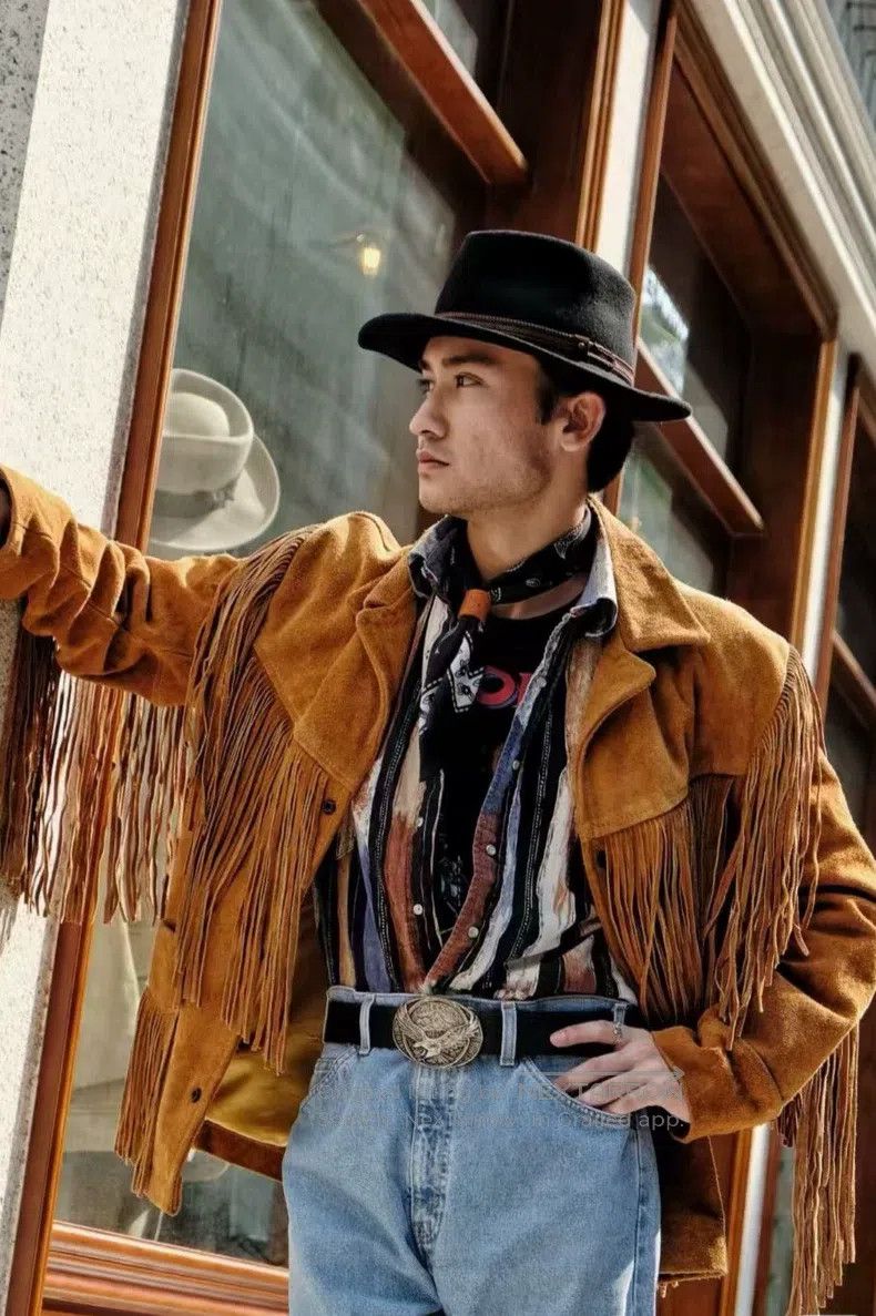 Suede western cowboy fringed leather jacket