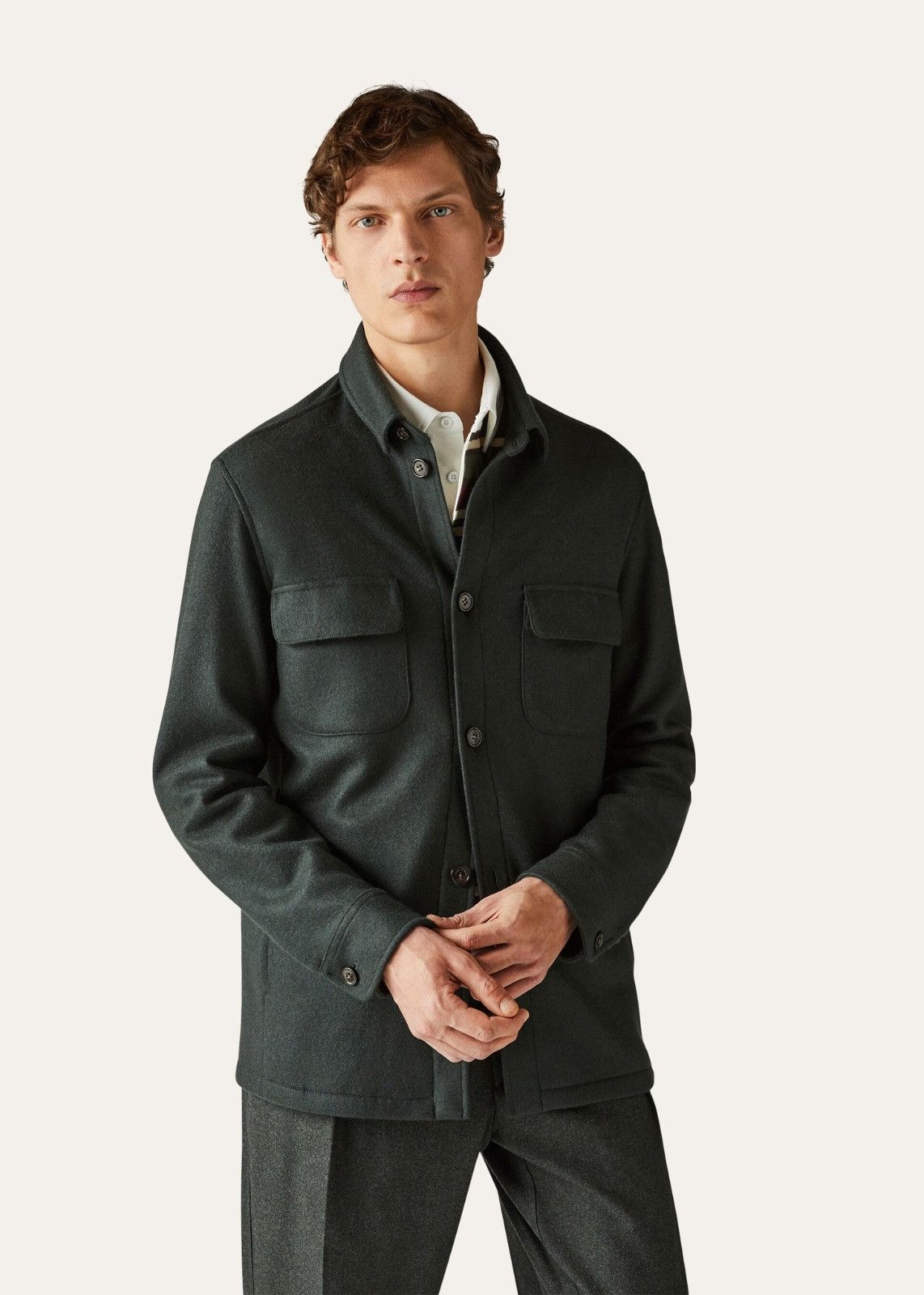 Loro Piana o1srvl11e1224 Double Cashmere Jersey Overshirt in Dark Green Size US M / EU 48-50 / 2 - 4 Thumbnail
