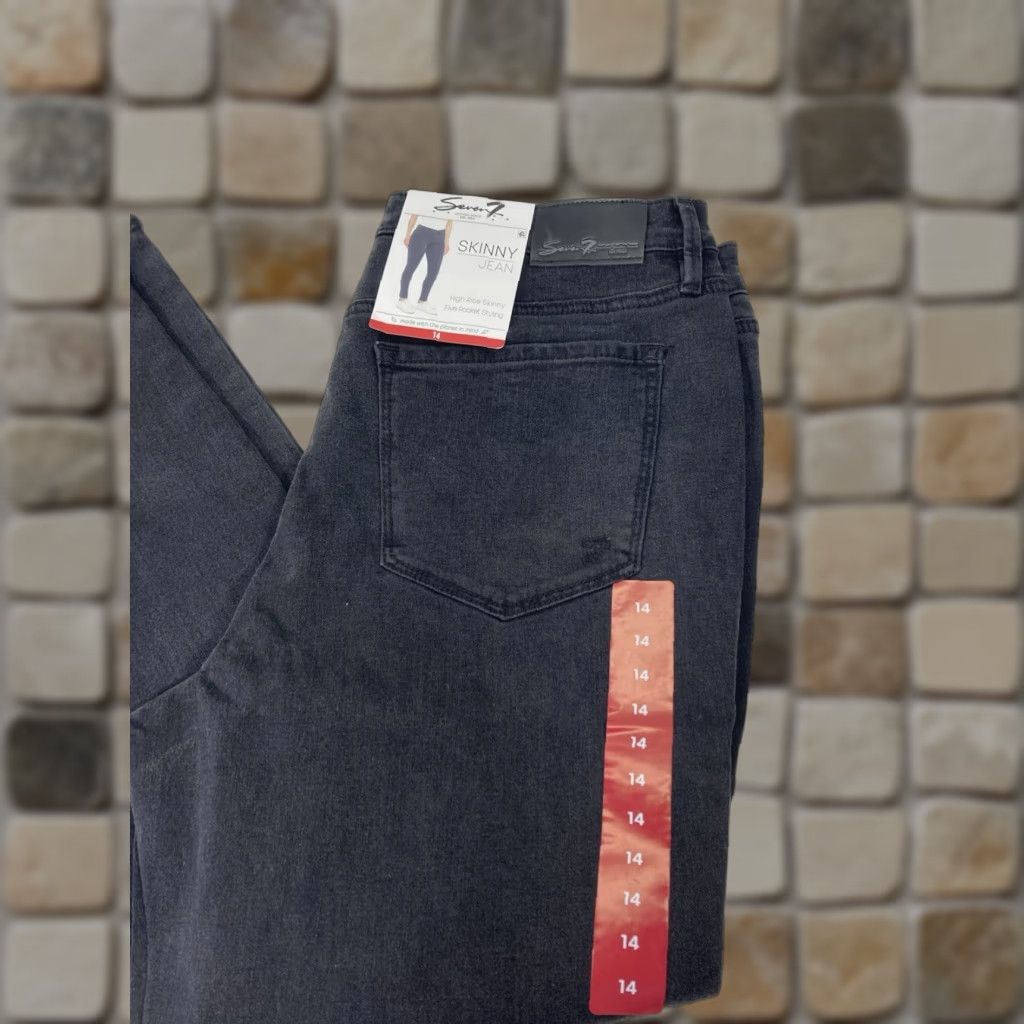 Vintage Seven7 Skinny Jeans Women Size 14 34X30 Black Denim High Rise Stretch NWT Size 36" / US 14 / IT 50 - 1 Thumbnail