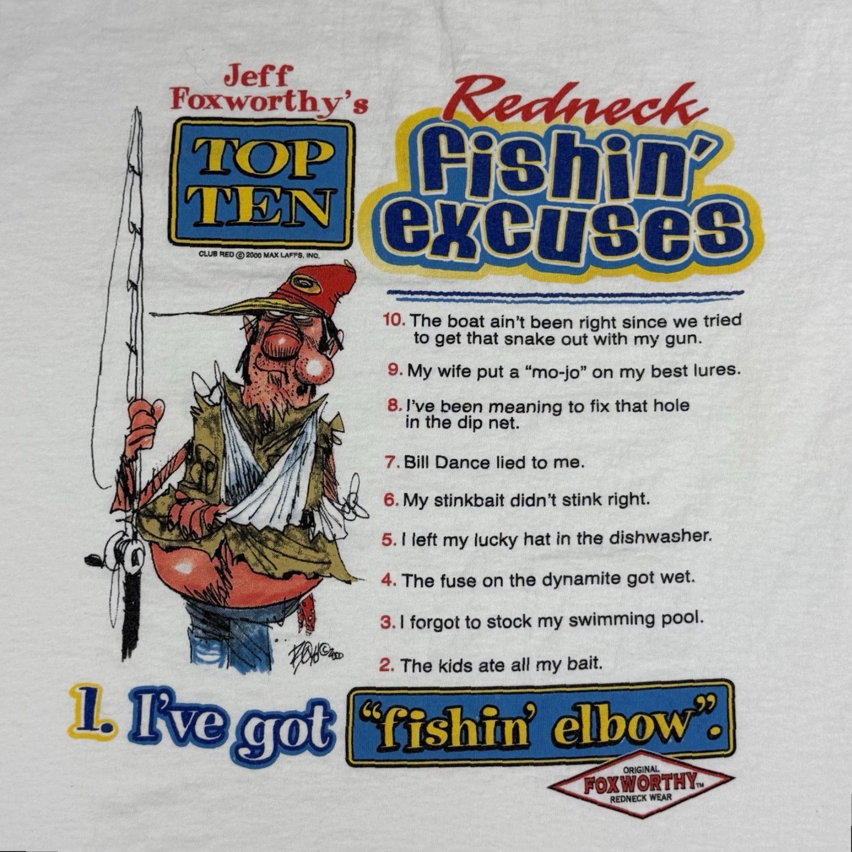 Delta VINTAGE Jeff Foxworthy T-Shirt Mens Large White Delta Cotton Short Sleeve Redneck Fishin Excuses Size US L / EU 52-54 / 3 - 4 Thumbnail