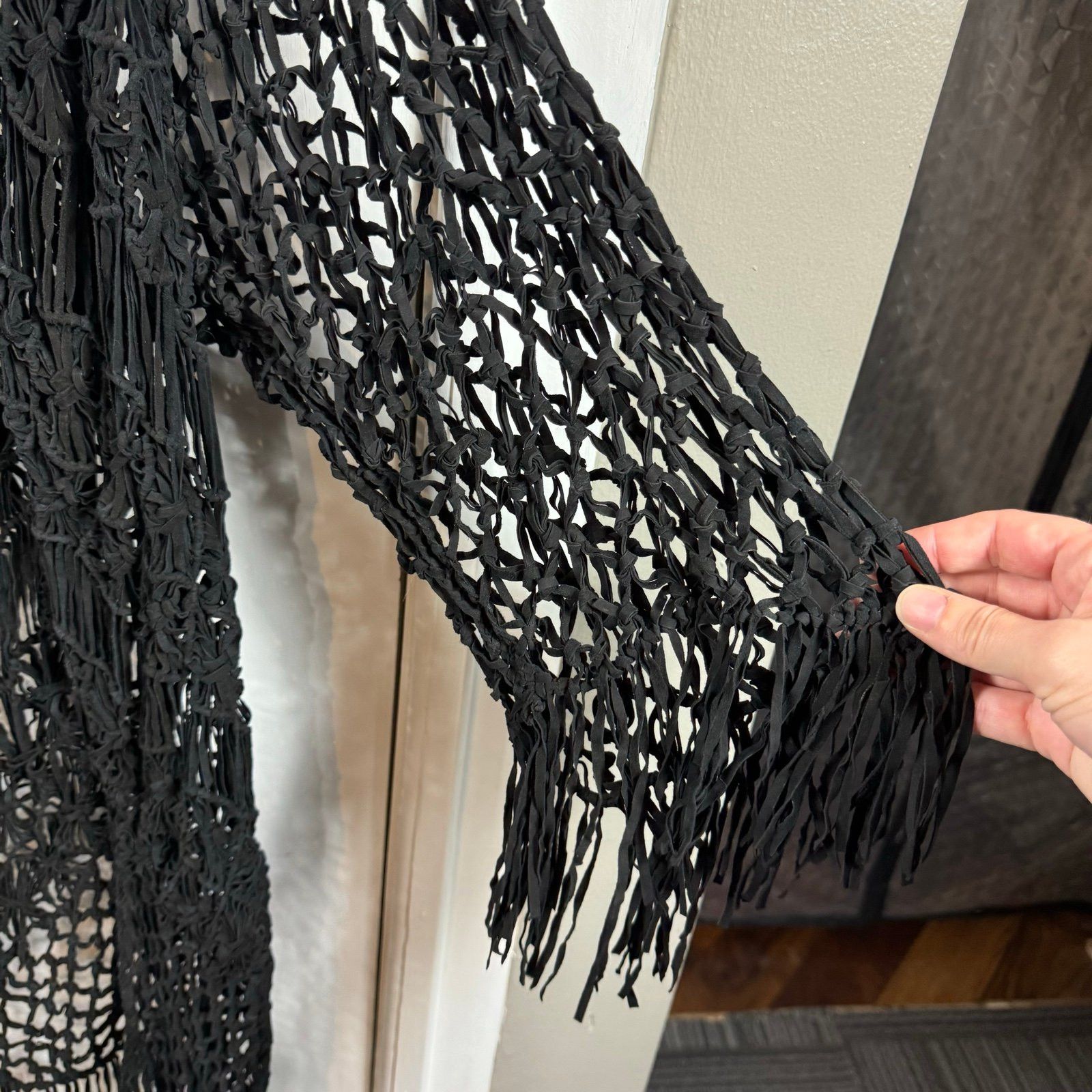 LAMARQUE Lamarque black braided suede jacket with fringe. Coverup Size US S / EU 44-46 / 1 - 4 Thumbnail