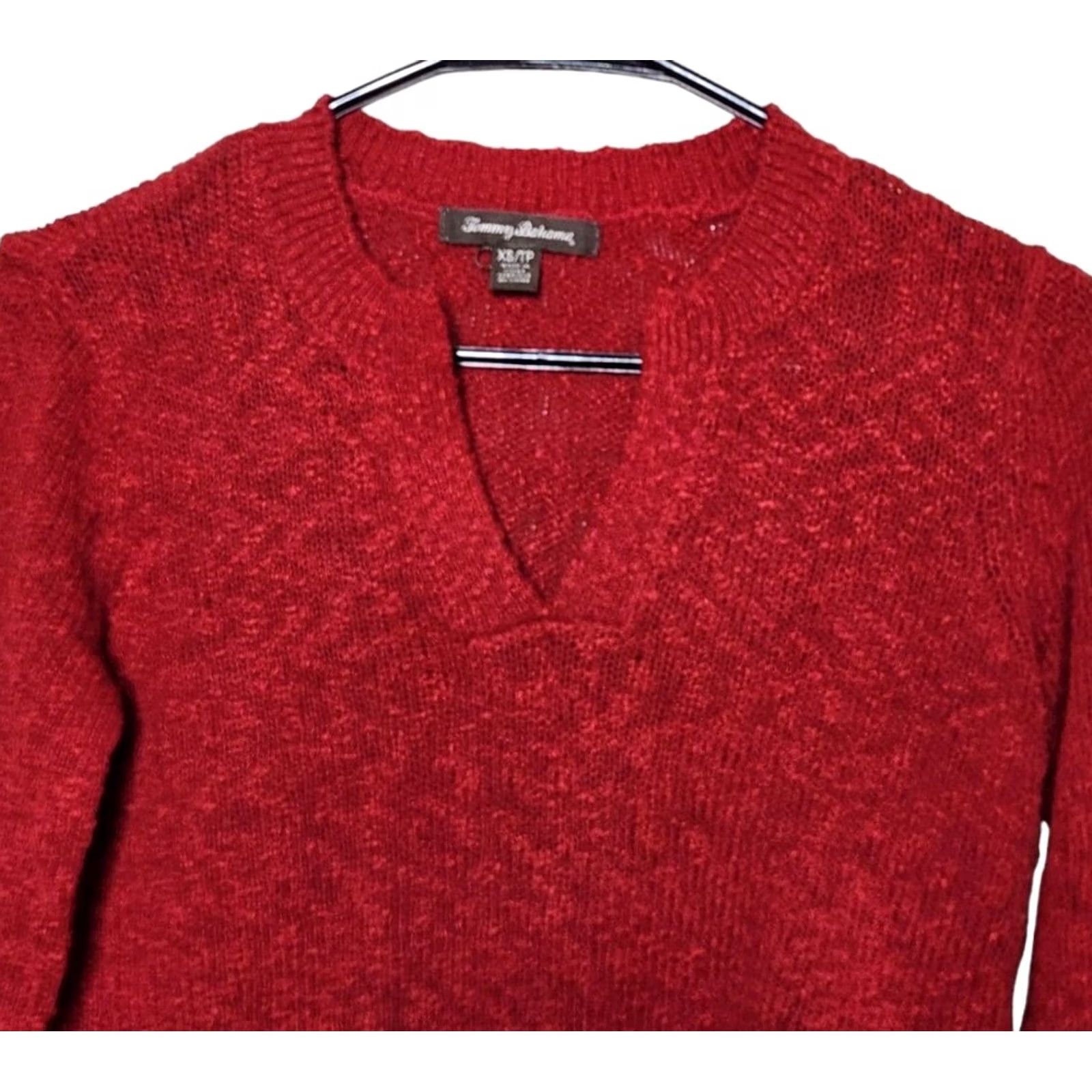 Tommy Bahama Tommy Bahama Sweater Women's XS Knit 3/4 Sleeve Pullover Red Cotton Blend Knit Solid Pullover 60% Cotton 40% Acrylic Womens Size XS / US 0-2 / IT 36-38 - 3 Thumbnail