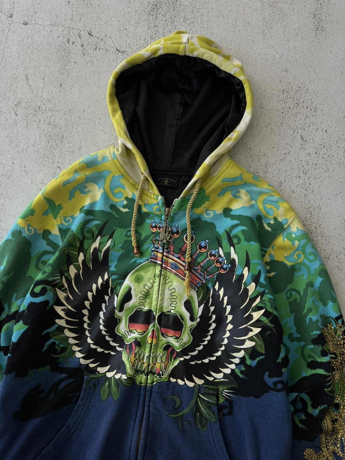 Christian Audigier × Ed Hardy × Vintage Christian Audigier Ed Hardy Style Vintage Skull Zip Hoodie Size US S / EU 44-46 / 1 - 5 Thumbnail