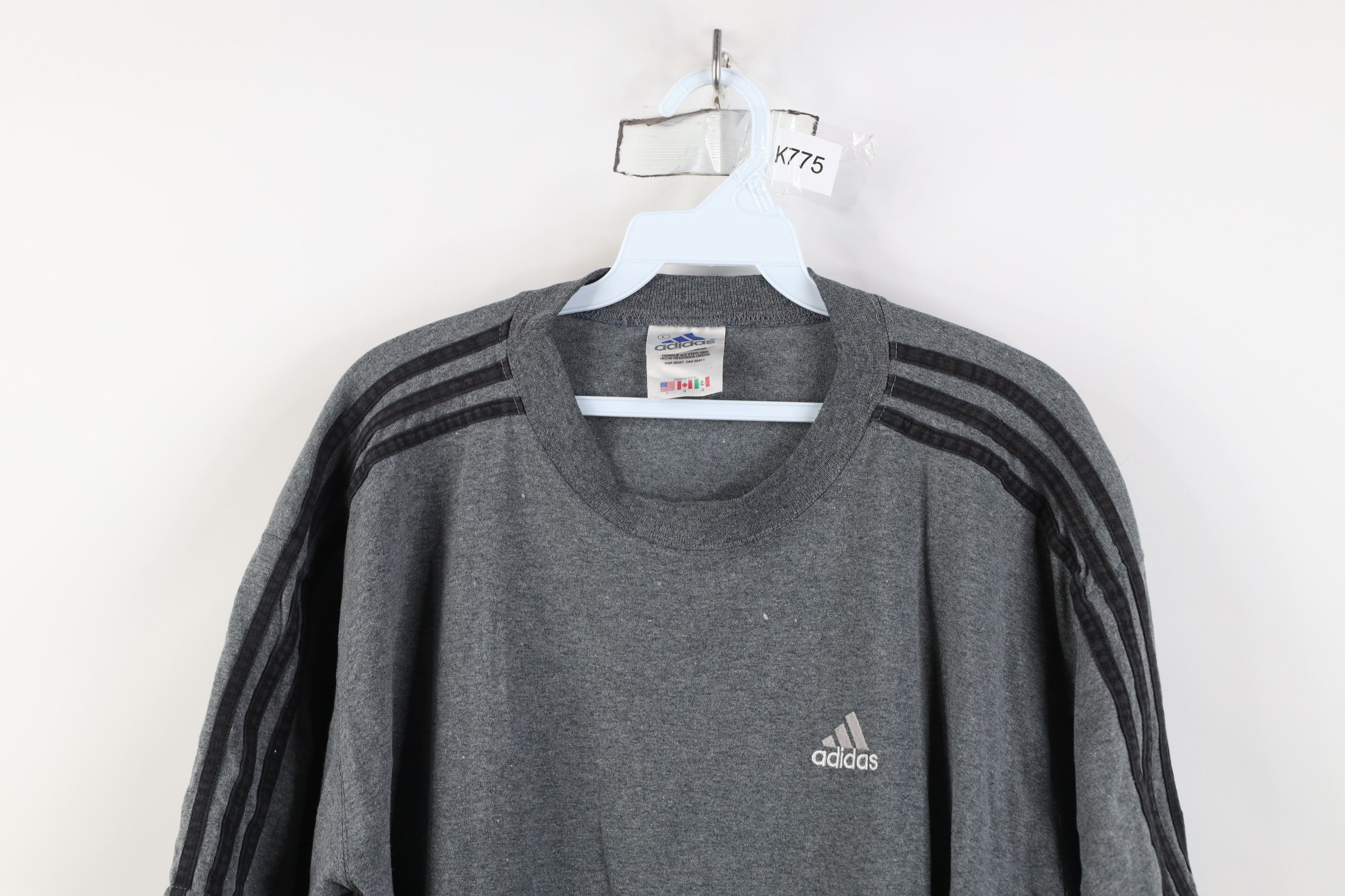Adidas Vintage 90s Adidas Spell Out Striped T-Shirt Gray USA Size US L / EU 52-54 / 3 - 2 Thumbnail
