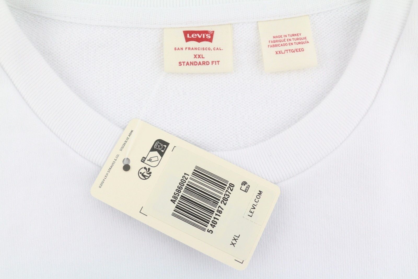 Levi's STANDARD FIT 2XL White Crew Logo Cotton Pullover 87107 Size US XXL / EU 58 / 5 - 9 Thumbnail