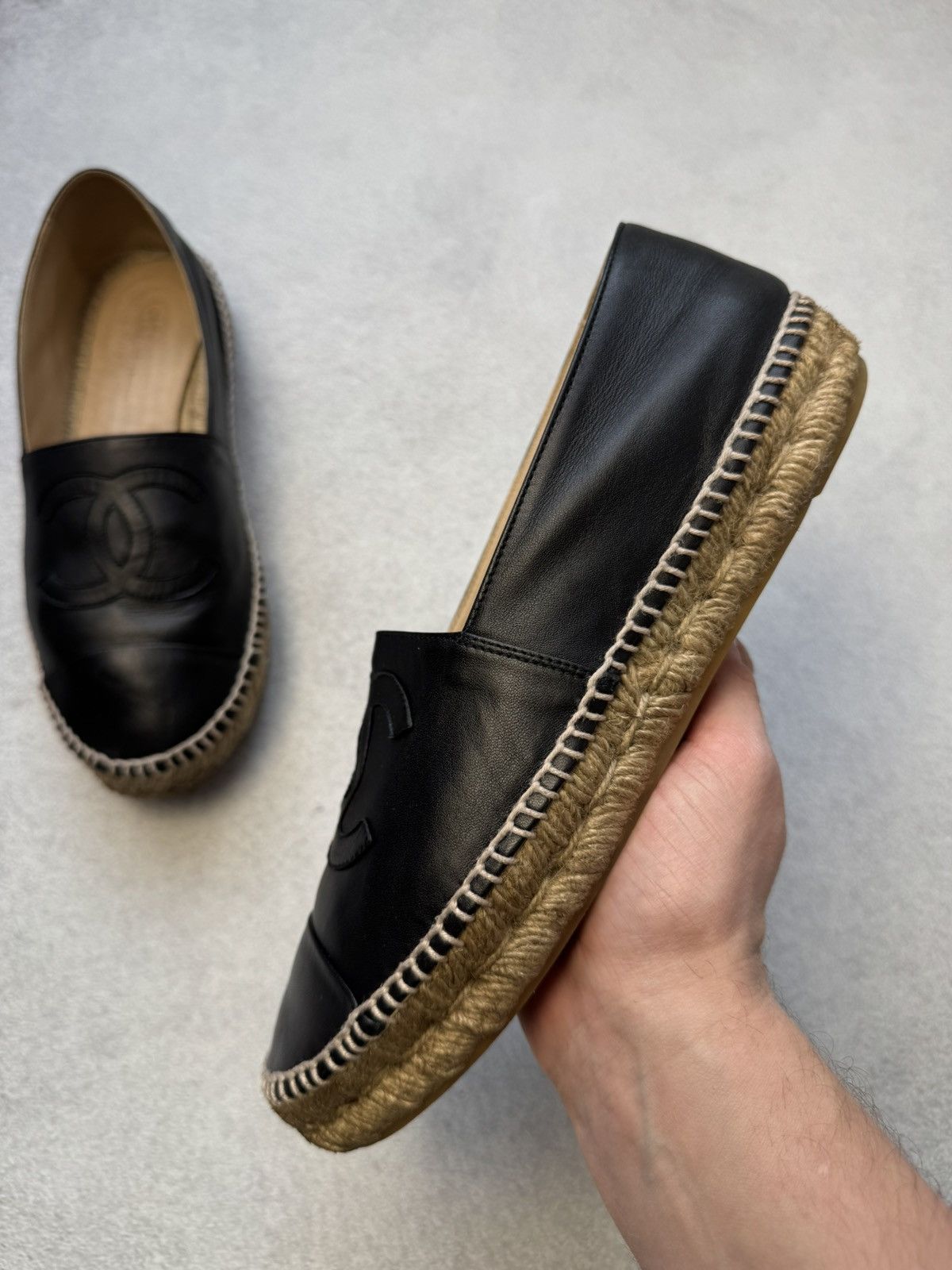 Chanel Vintage Chanel Espadrilles Black Leather slip on 40size Size US 8.5 / IT 38.5 - 7 Thumbnail