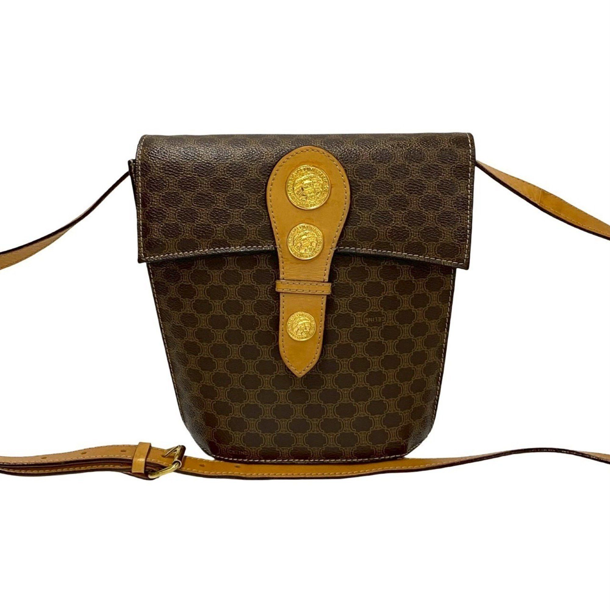 Celine CELINE Macadam Blason Triomphe Medal and Coin Motif Leather Shoulder Bag, Brown, 21720 Size ONE SIZE - 1 Thumbnail