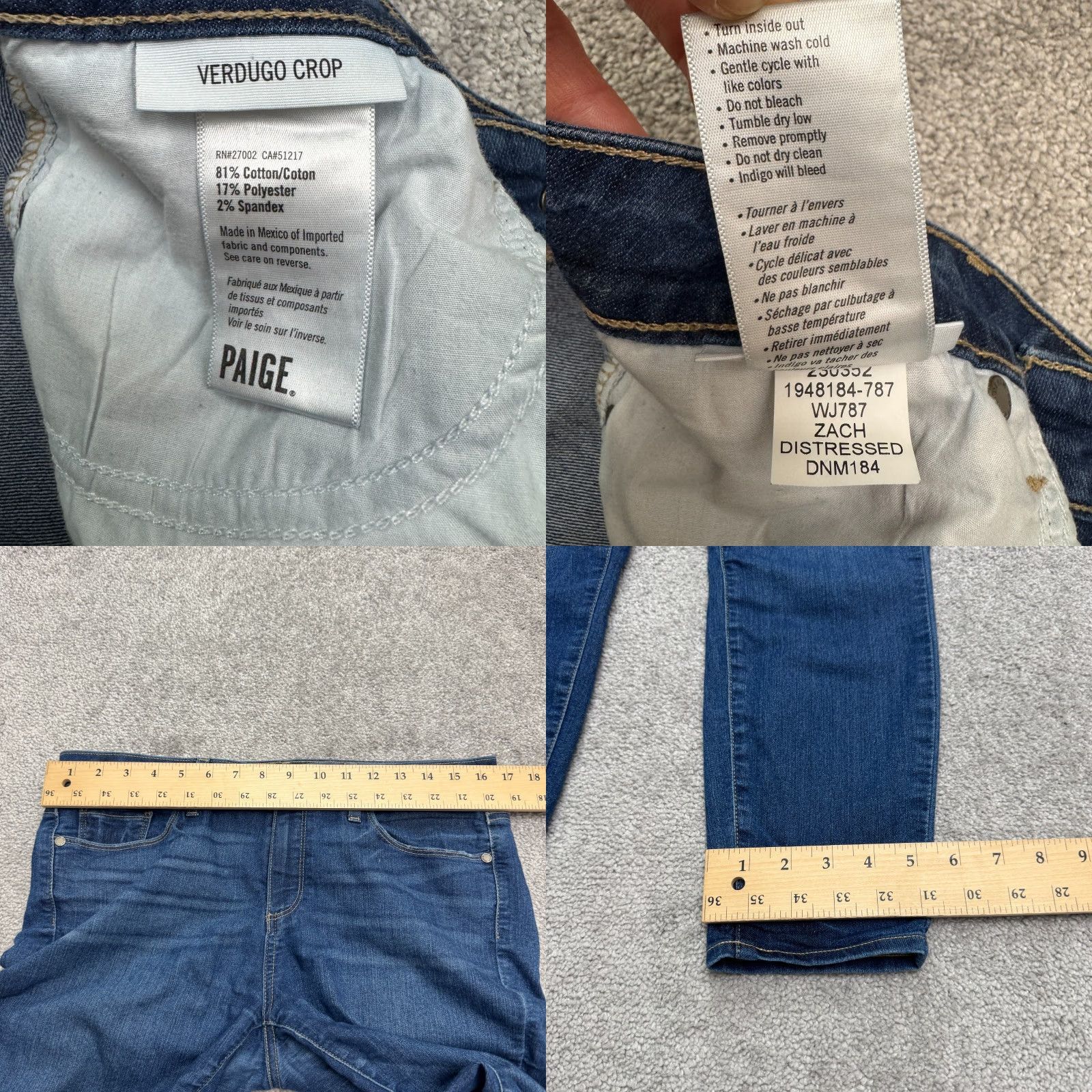 Paige VINTAGE Paige Verdugo Crop Denim Jeans Womens 31 Blue Medium Wash Mid Rise Stretch Casual Modern Size 24" / US 00 / IT 34 - 8 Thumbnail