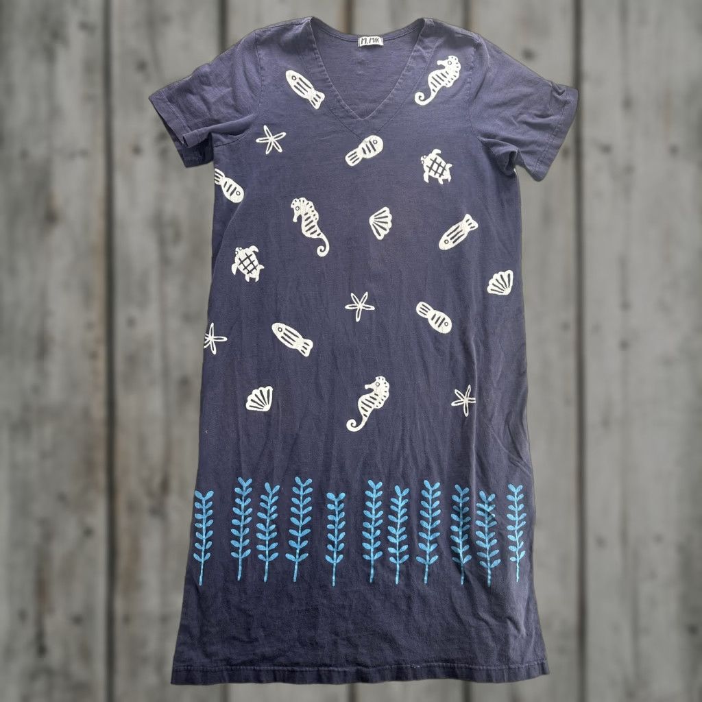 Vintage VINTAGE M. Mak Dress Womens Large Navy Blue Sea Life Seahorse Turtle Fish Shell Summer Size M / US 6-8 / IT 42-44 - 1 Thumbnail