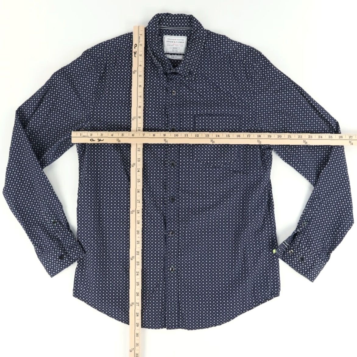 Denime Denim & Flower Shirt Denim & Flower Navy Blue Men M Denim & Flower Slim Fit Travellers Cotton Long Sleeve Button Down Shirt Men Navy Blue M Size US M / EU 48-50 / 2 - 3 Thumbnail