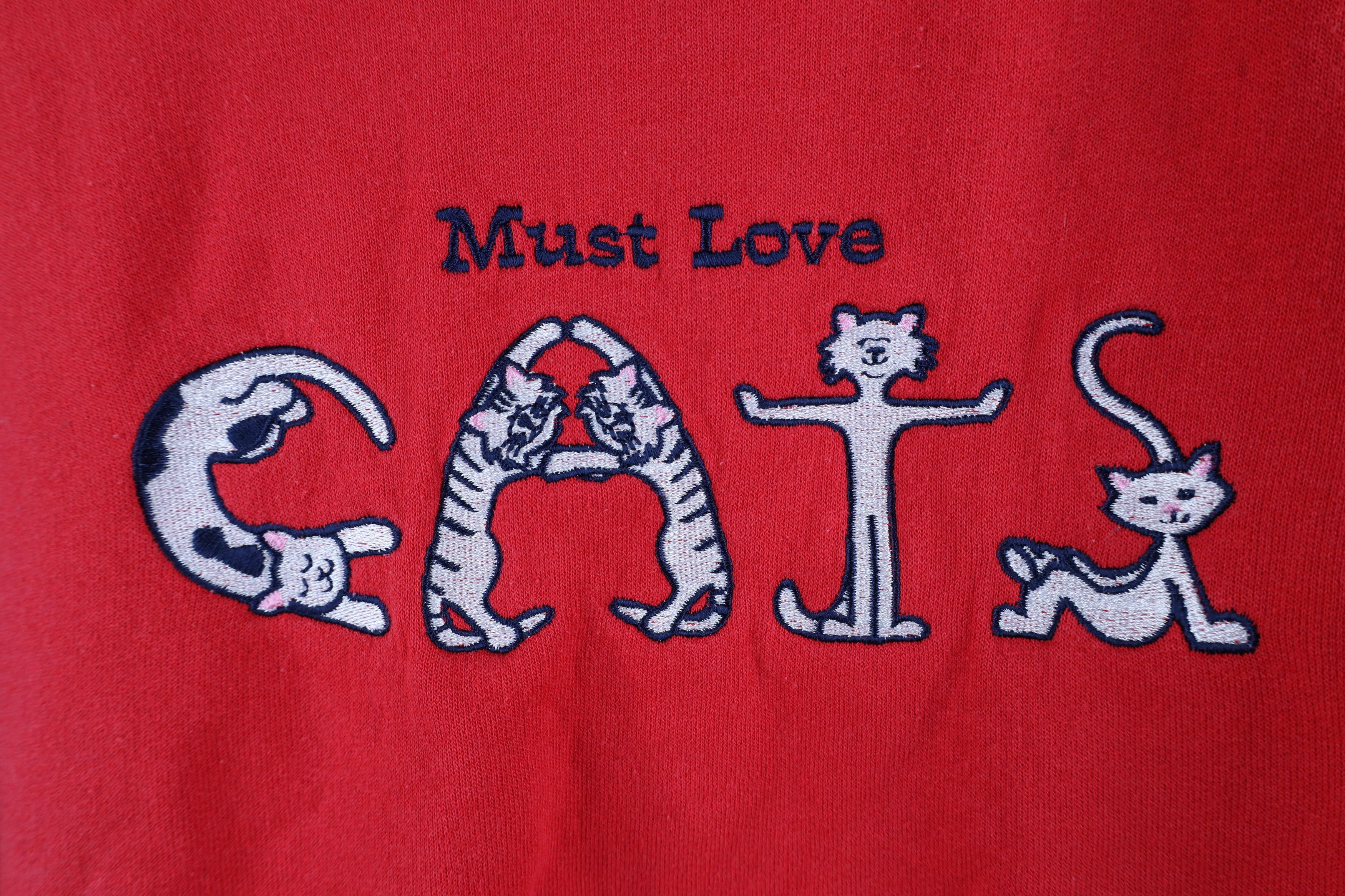 Vintage Vintage 90s Streetwear Must Love Cats Sweatshirt Red Size XL / US 12-14 / IT 48-50 - 4 Thumbnail