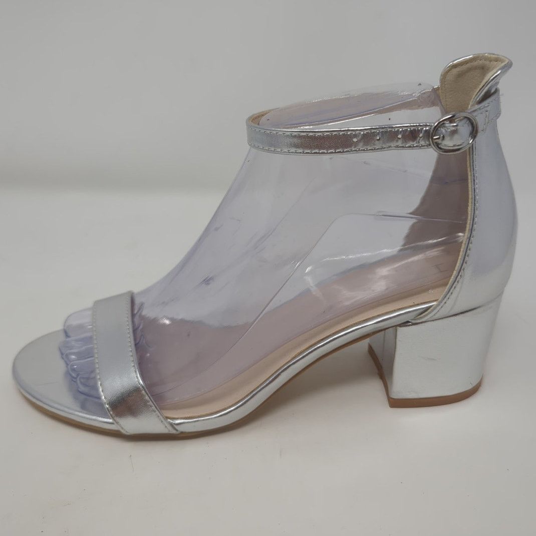 Other H By Halston Silver Metallic Block Heel Ankle Strap 7 Size US 7 / IT 37 - 2 Thumbnail