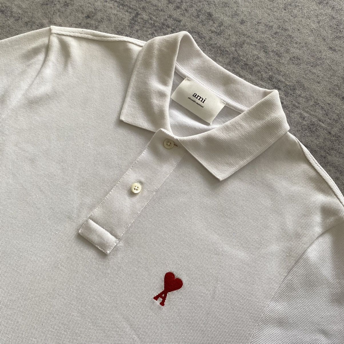 AMI AMI PARIS 'Ami de coeur' Polo Shirt WHITE Size M / US 6-8 / IT 42-44 - 2 Thumbnail