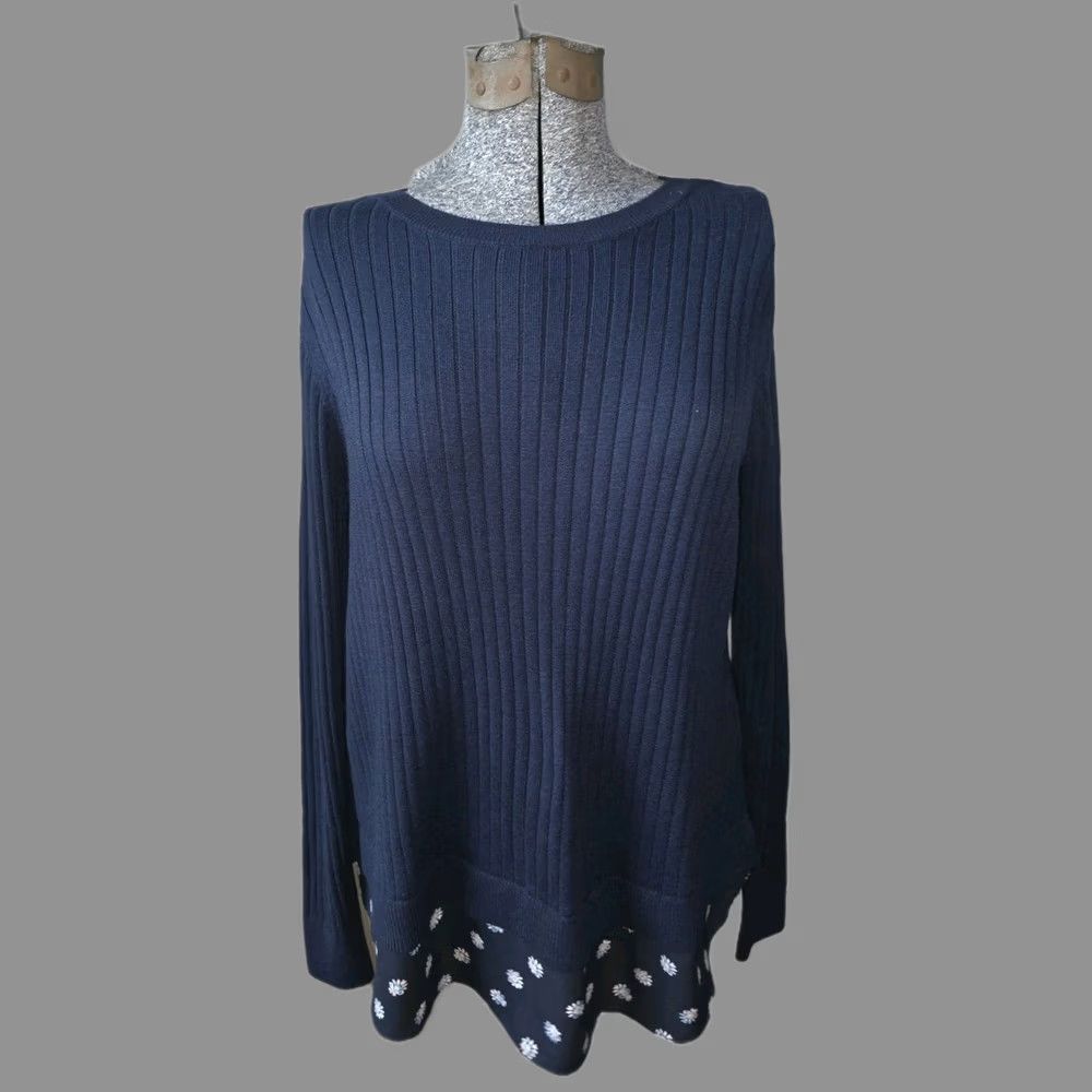 Loft LOFT Pullover Sweater Women XL Black Acrylic Floral Long Sleeve Crew Neck Knit Tight-Knit Vintage No Size XL / US 12-14 / IT 48-50 - 1 Thumbnail