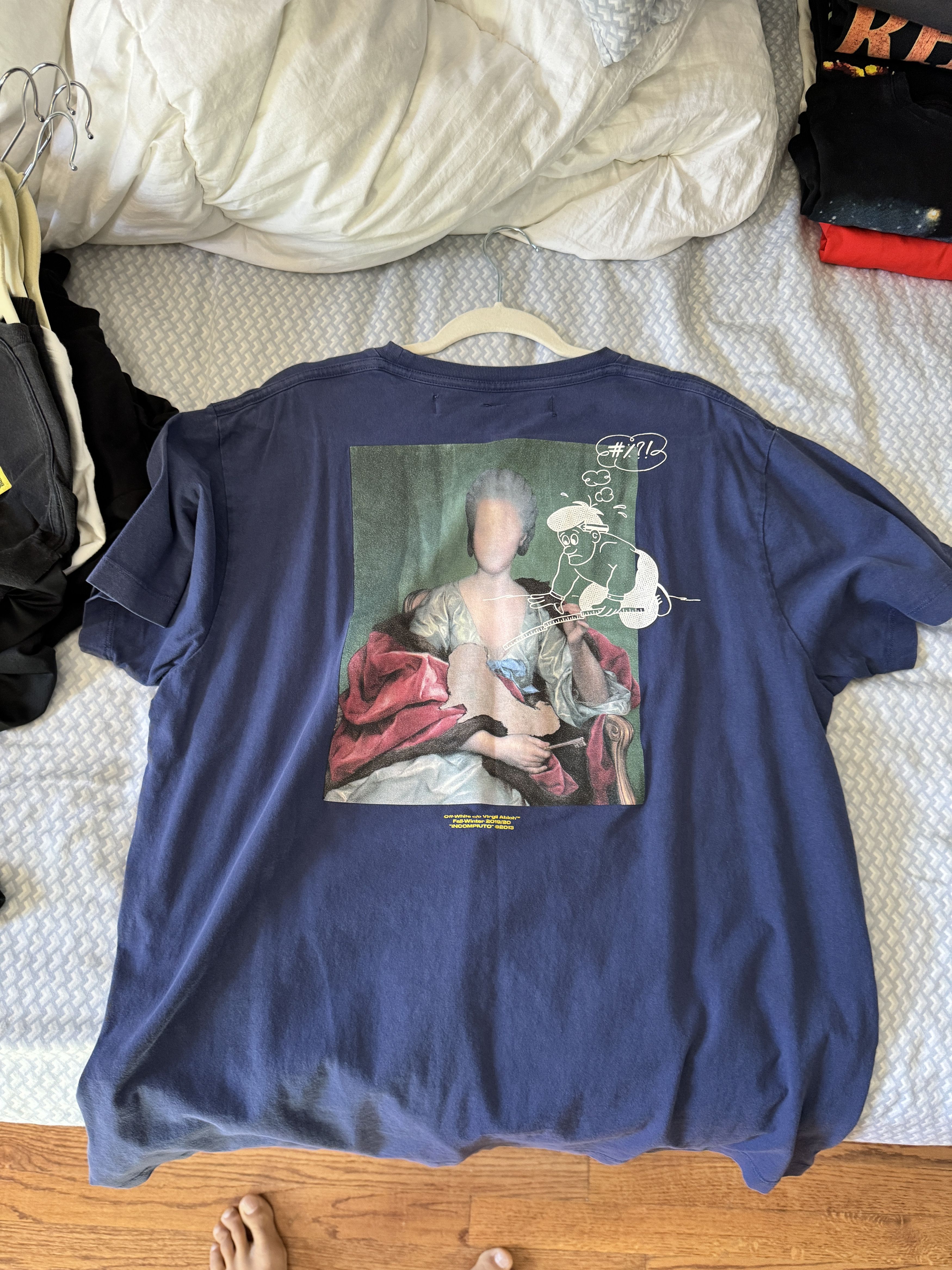 image of Oversized Off White Blue / Pink Tee, Men's (Size Small)