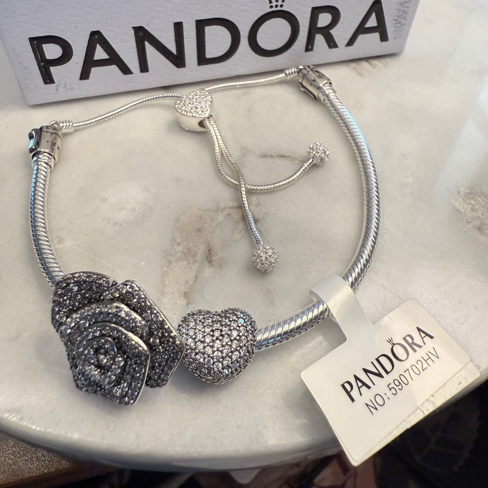 pandora Pandora Genuine Silver SLIDER Chain Bracelet, Sparkling Rose Size ONE SIZE - 5 Thumbnail