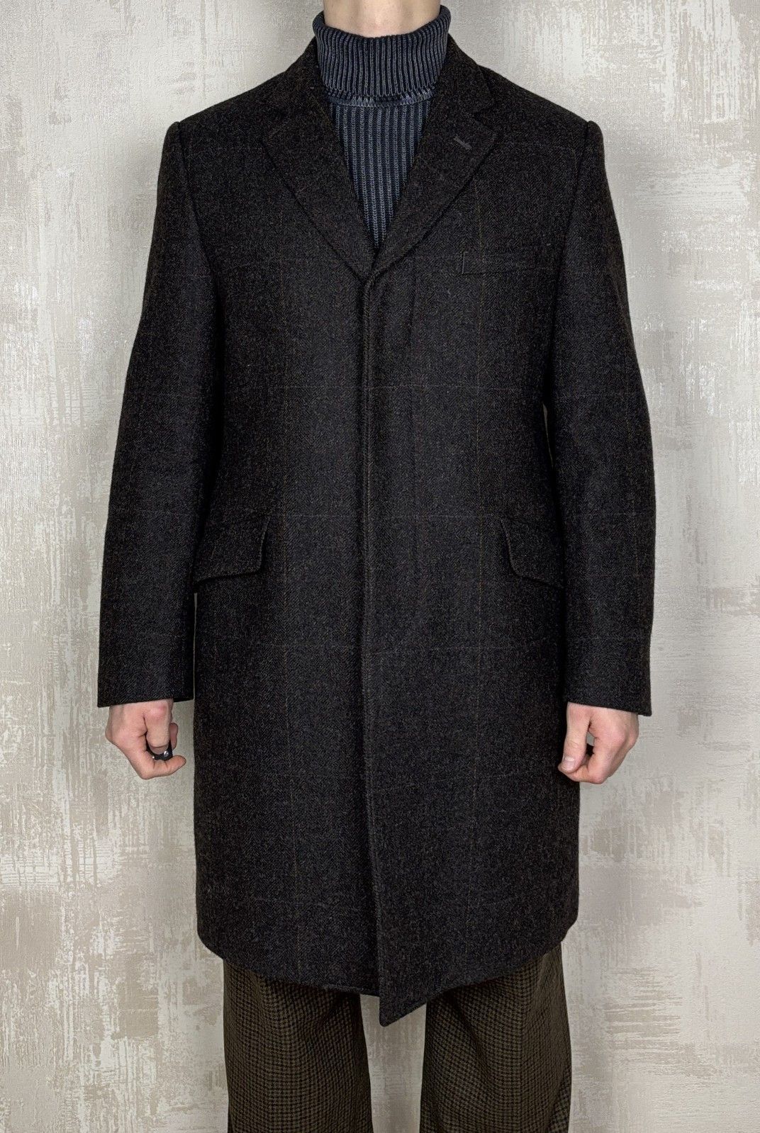 Marks & Spencer Blue Harbour M&S Yorkshire Tweed Moon Wool Coat Dark Brown Size US XL / EU 56 / 4 - 2 Thumbnail