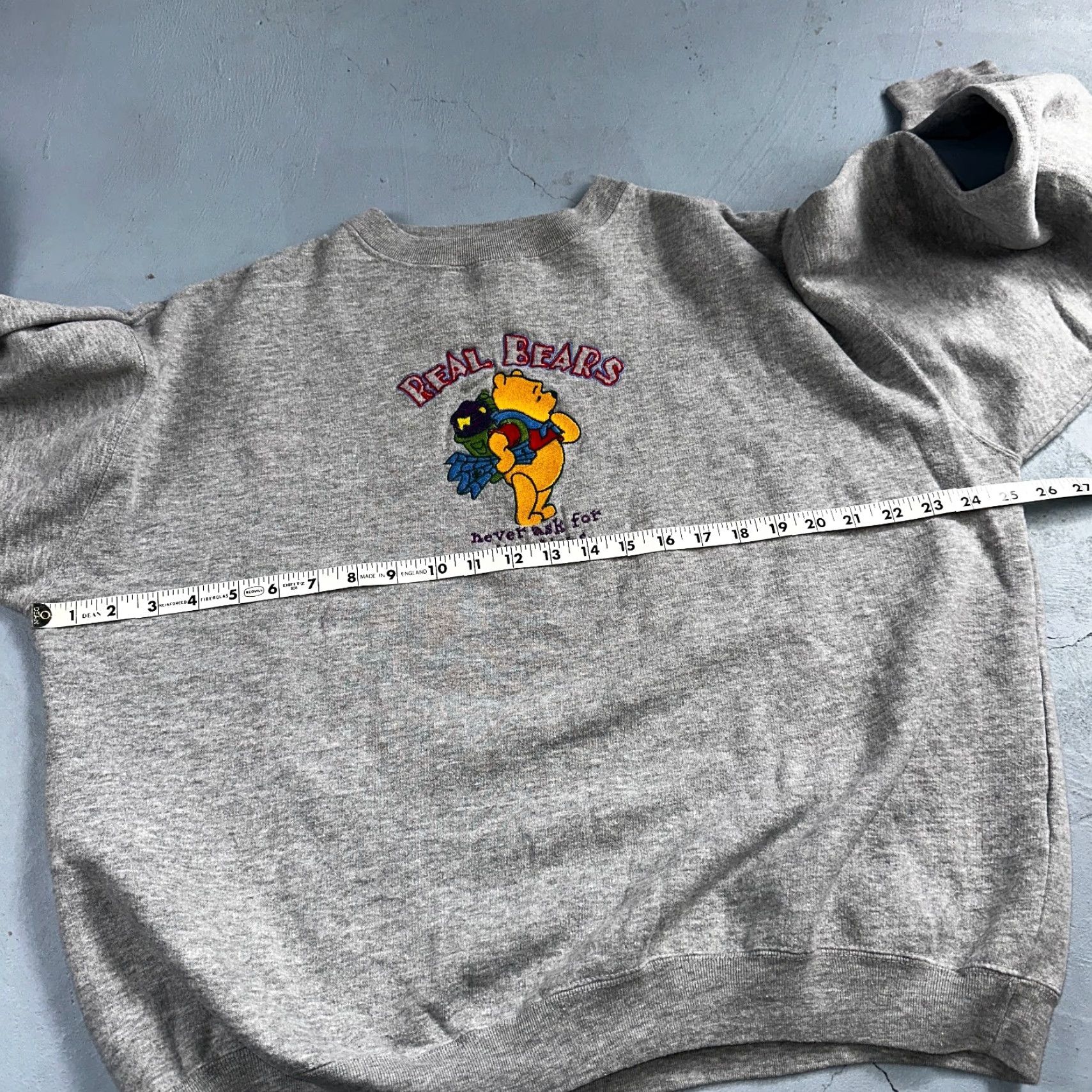 Vintage VINTAGE Pooh Sweatshirt Unisex Adults XL Crew Neck Embroidered Gray 90s Real Bears Never Ask Graphic Print Pooh VTG Size US XL / EU 56 / 4 - 5 Thumbnail