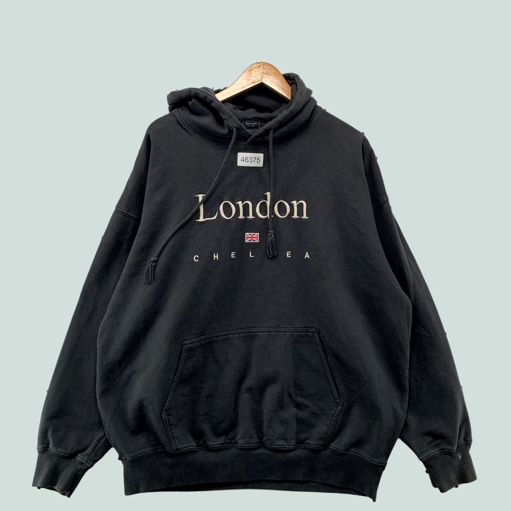 Vintage John Galt London Chelsea Hoodie Sweatshirt Womens Oversized Faded Black Pullover Size ONE SIZE - 1 Thumbnail