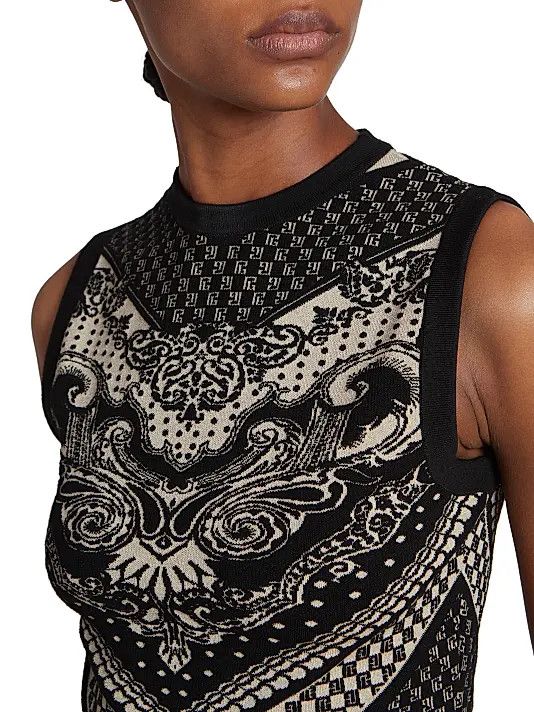 Balmain o1s1wg110825 Paisley & Monogram Sleeveless Crop Top in Black Size XL / US 12-14 / IT 48-50 - 5 Thumbnail