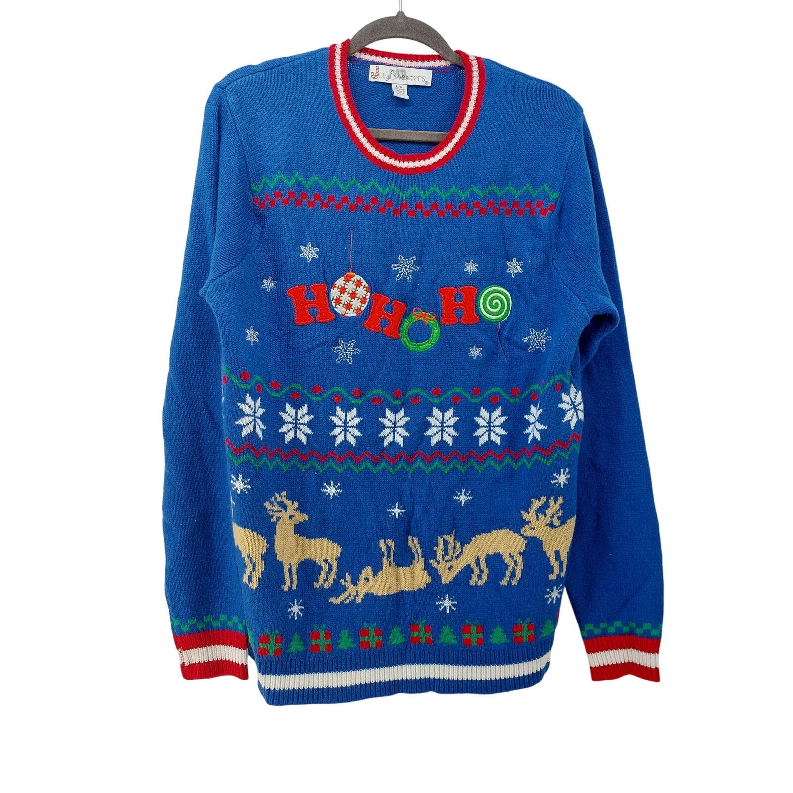 Other Jolly Sweaters Sz L Unisex Blue Knit Reindeer Tree Snowflake Size L / US 10 / IT 46 - 1 Thumbnail