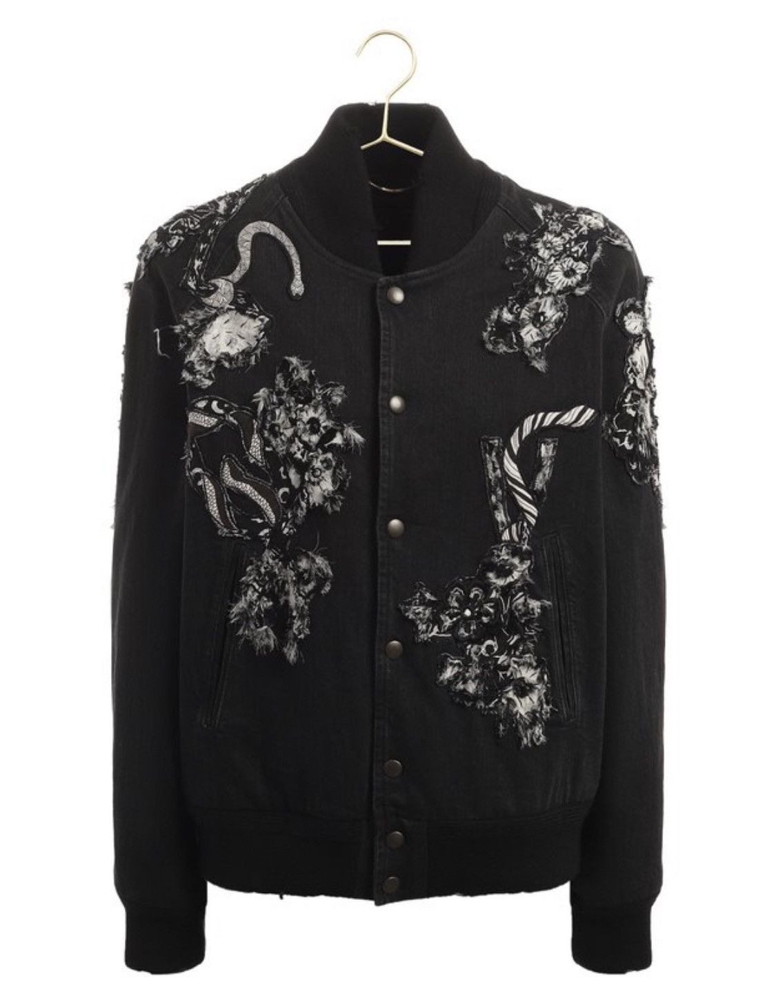 image of Saint Laurent Paris Teddy Patchwork Detail Bomber Jacket in Black, Men's (Size Medium)