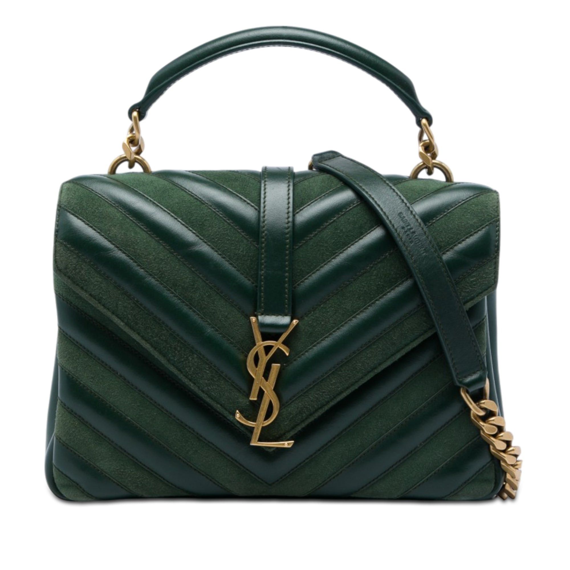 Saint Laurent Paris Chevron Calfskin and Suede Monogram College Satchel Size ONE SIZE - 1 Thumbnail