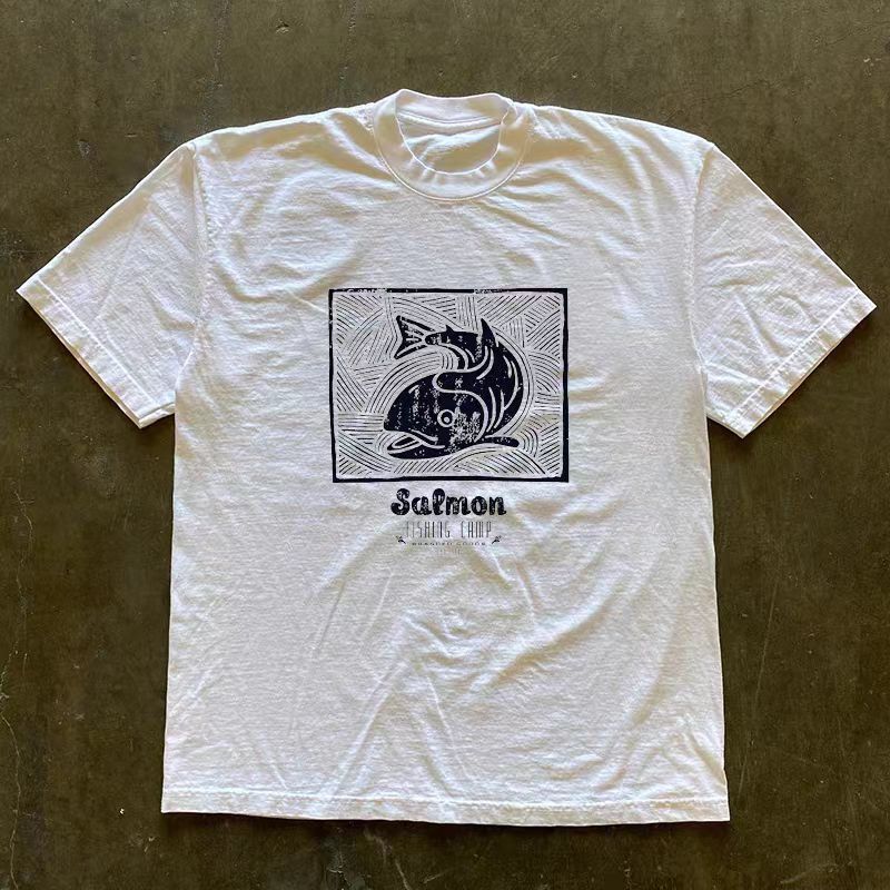 Japanese Brand White street washed retro fish print t-shirt Size US M / EU 48-50 / 2 - 1 Thumbnail