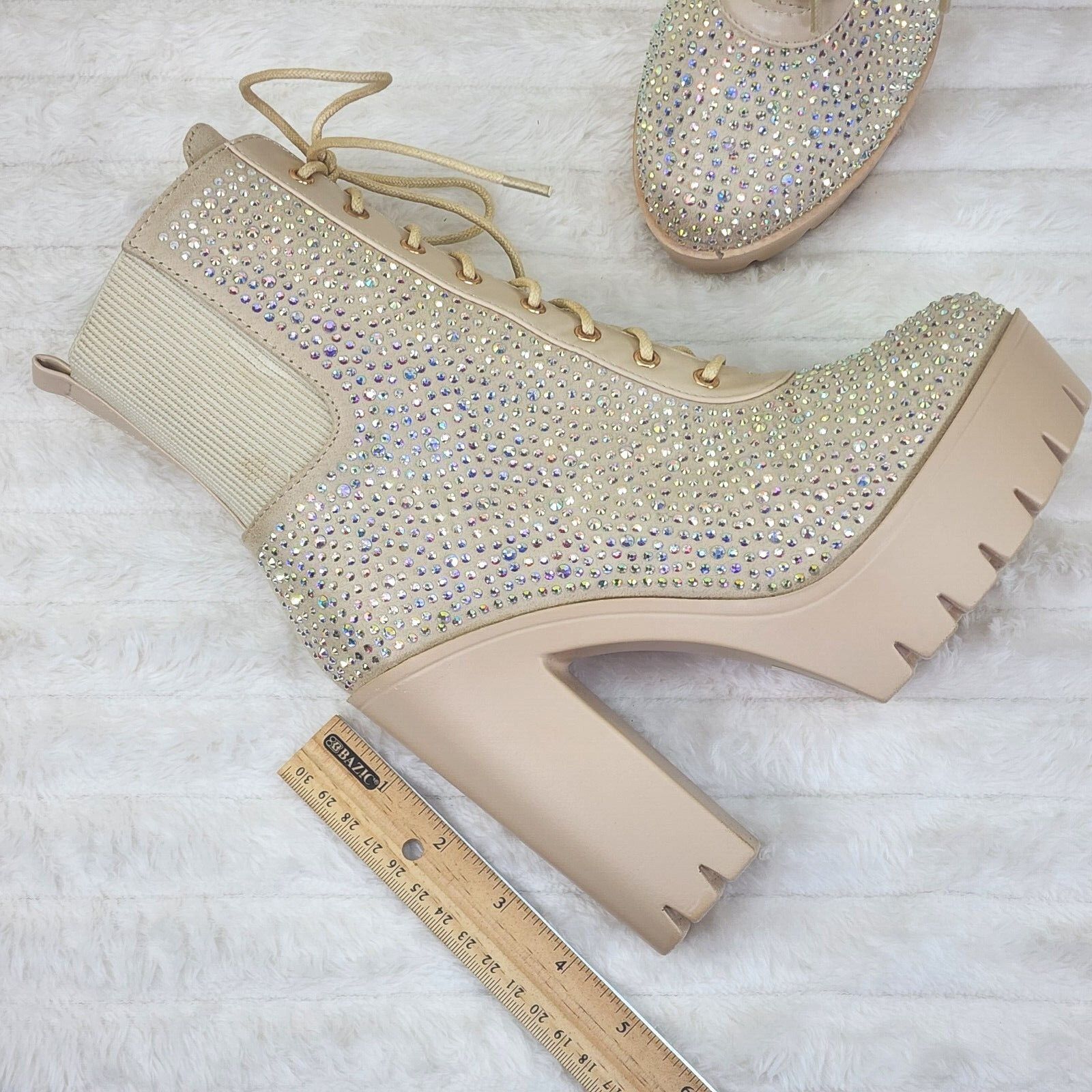 Other Barri Nude Beige Cream Rhinestone Chunky Heel Platform Ankle Size US 11 / IT 41 - 3 Thumbnail