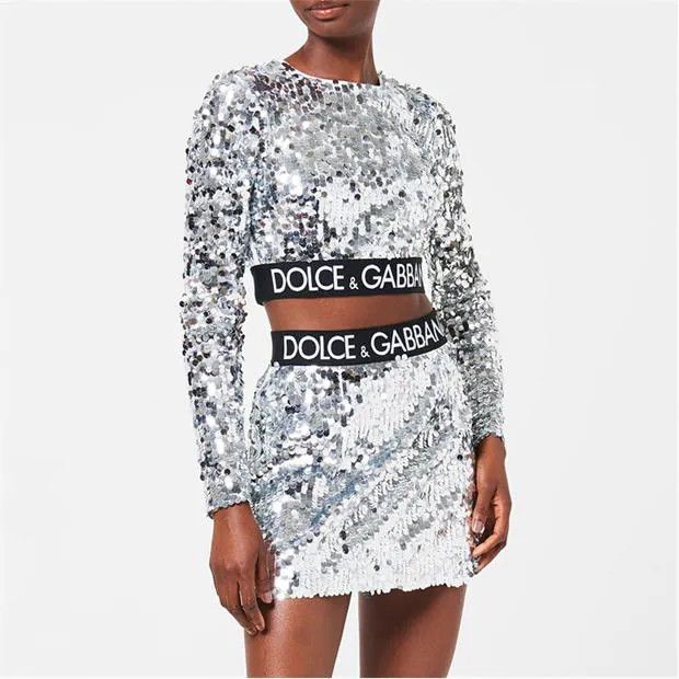 Dolce & Gabbana o1g2r1mq1024 Sequin Tape Long Sleeve Top in Silver Size XS / US 0-2 / IT 36-38 - 4 Thumbnail
