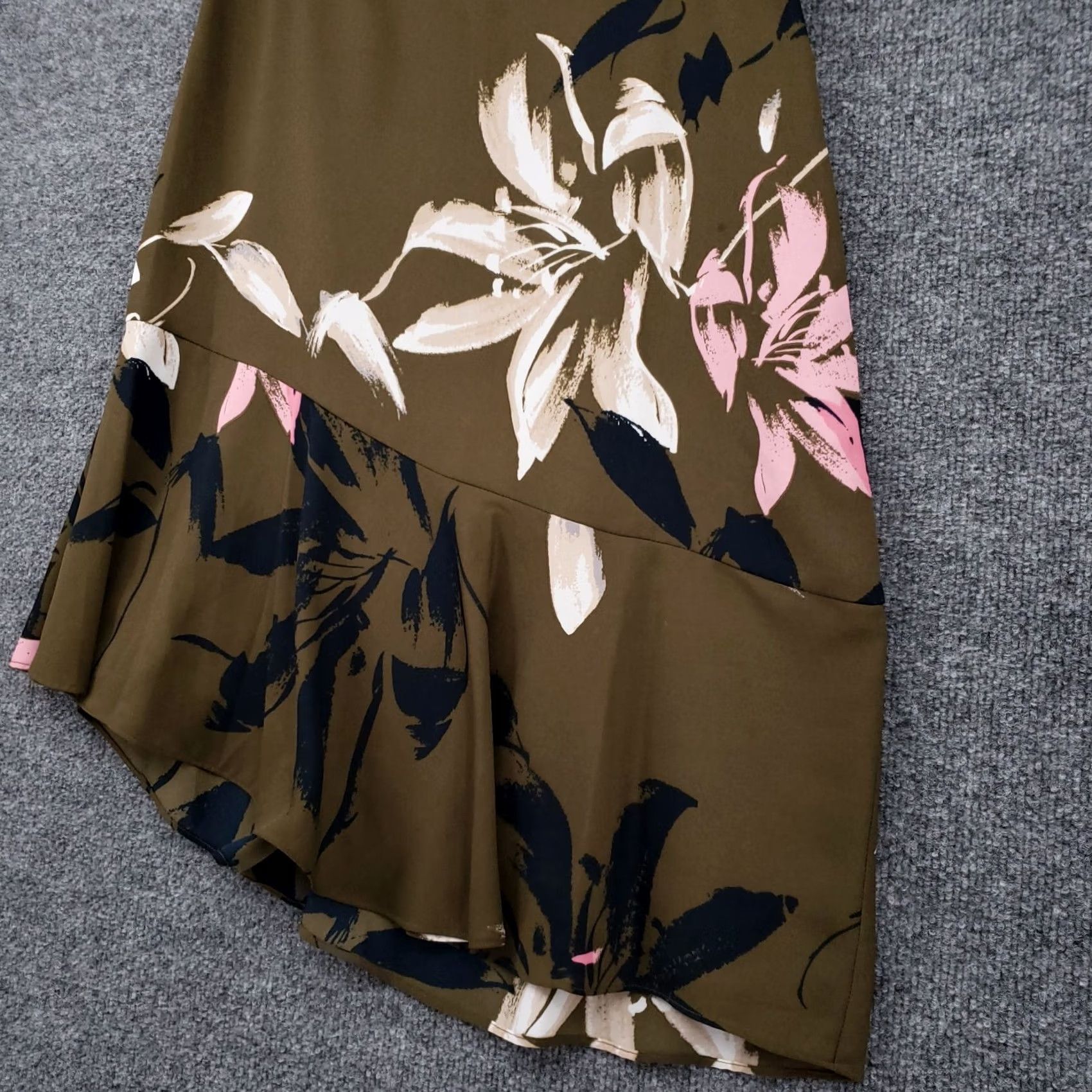 Halston Halston Skirt Womens Brown Floral A-Line Midi Ruffles Asymmetric Hem Tiered Size 2 Size 26" / US 2 / IT 38 - 6 Thumbnail