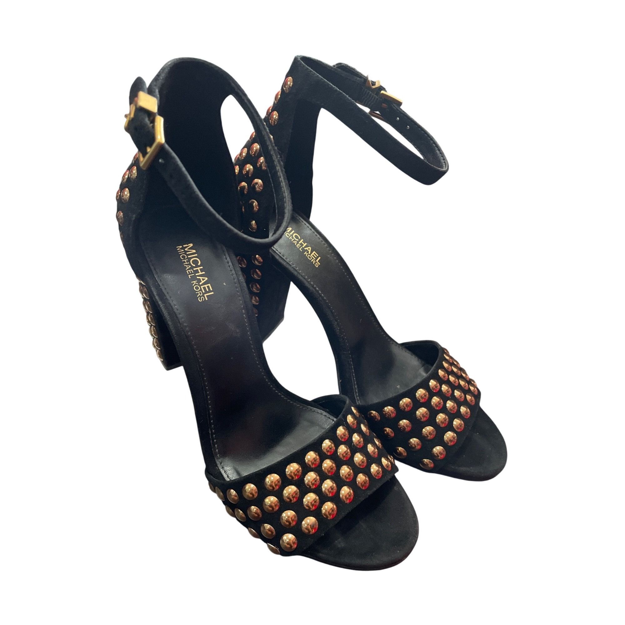 Michael Kors Michael Kors Leela Black Suede Gold Studded Heels Size 7M SK Size US 7 / IT 37 - 13 Thumbnail