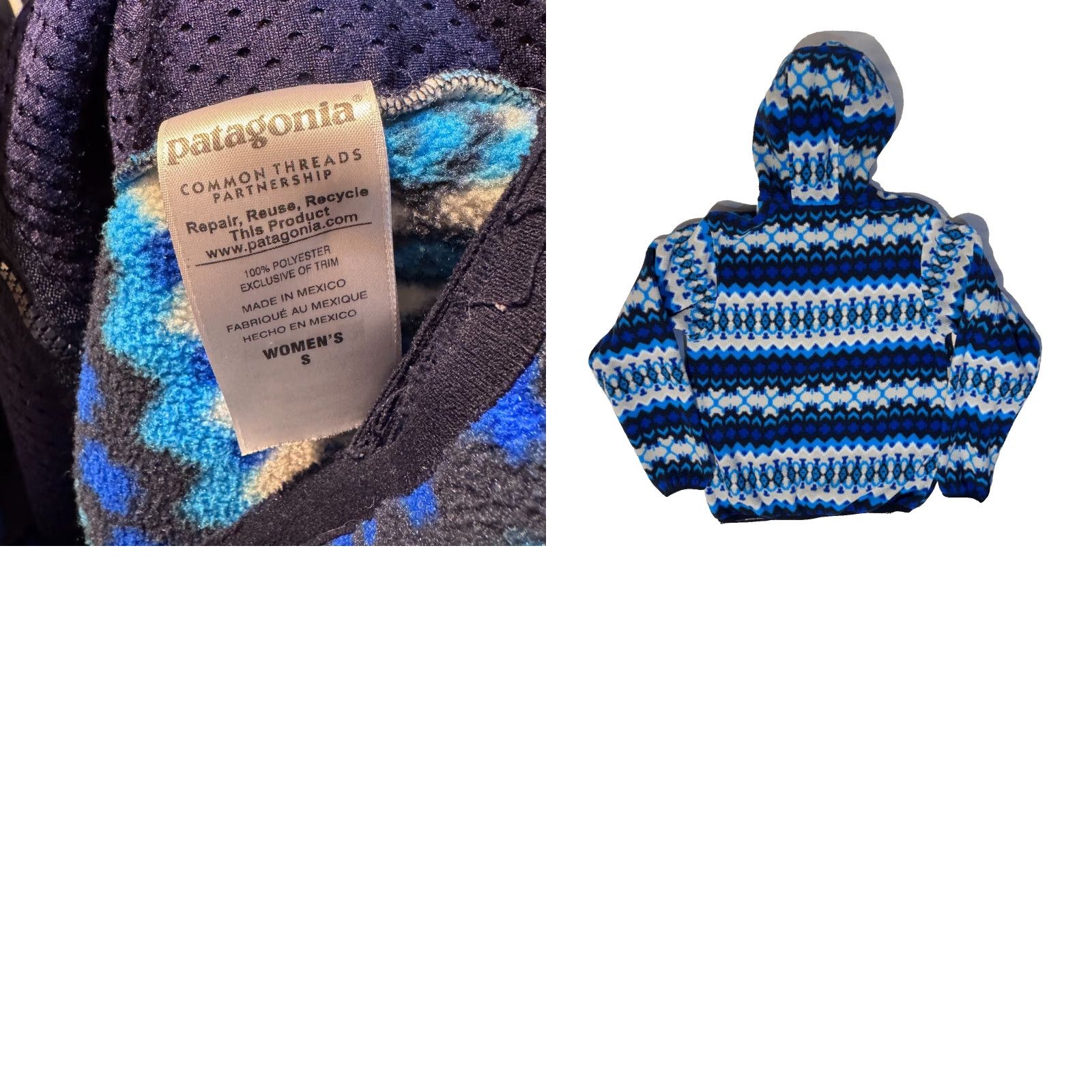 Patagonia Patagonia Synchilla Womens Hoodie Full Zip Hooded Fleece Jacket Small Electron Blue Aztec Geometric Winter Fall Spring Outdoor Casual Womens Size S / US 4 / IT 40 - 8 Thumbnail