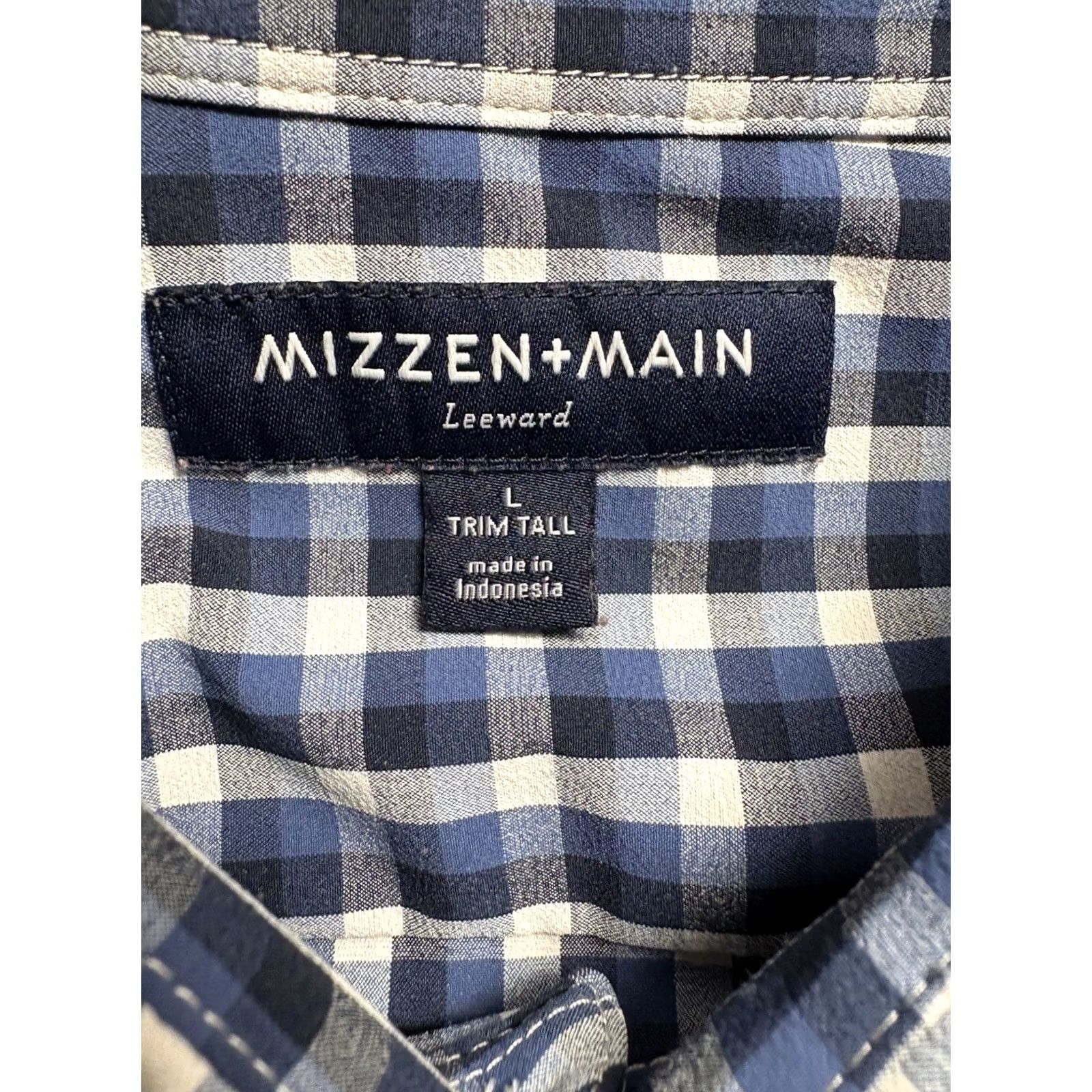 Mizzen+Main Mizzen+Main Leeward Shirt Mens Large Tall Blue Check Plaid Stretch Polyester Spandex Button-Up Collared Size US L / EU 52-54 / 3 - 4 Thumbnail