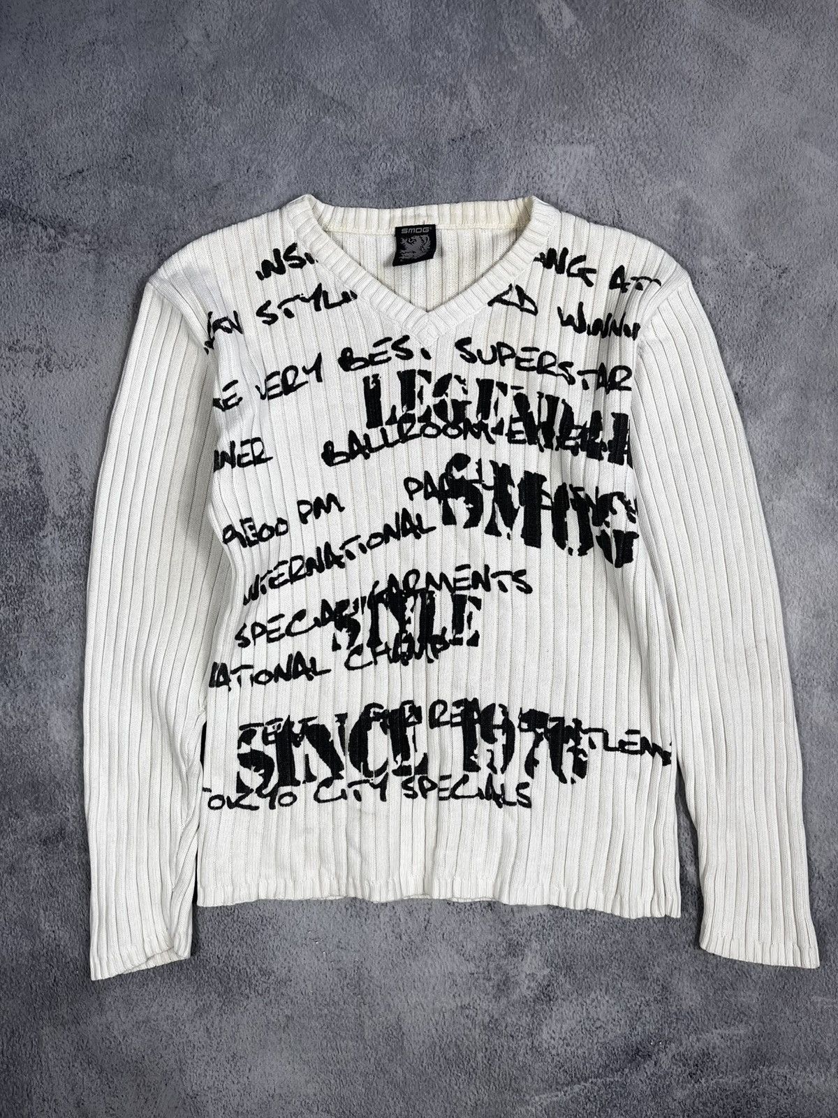 Vintage Vintage Y2K Japanese 00s style printed ribbed sweater Size US L / EU 52-54 / 3 - 1 Thumbnail