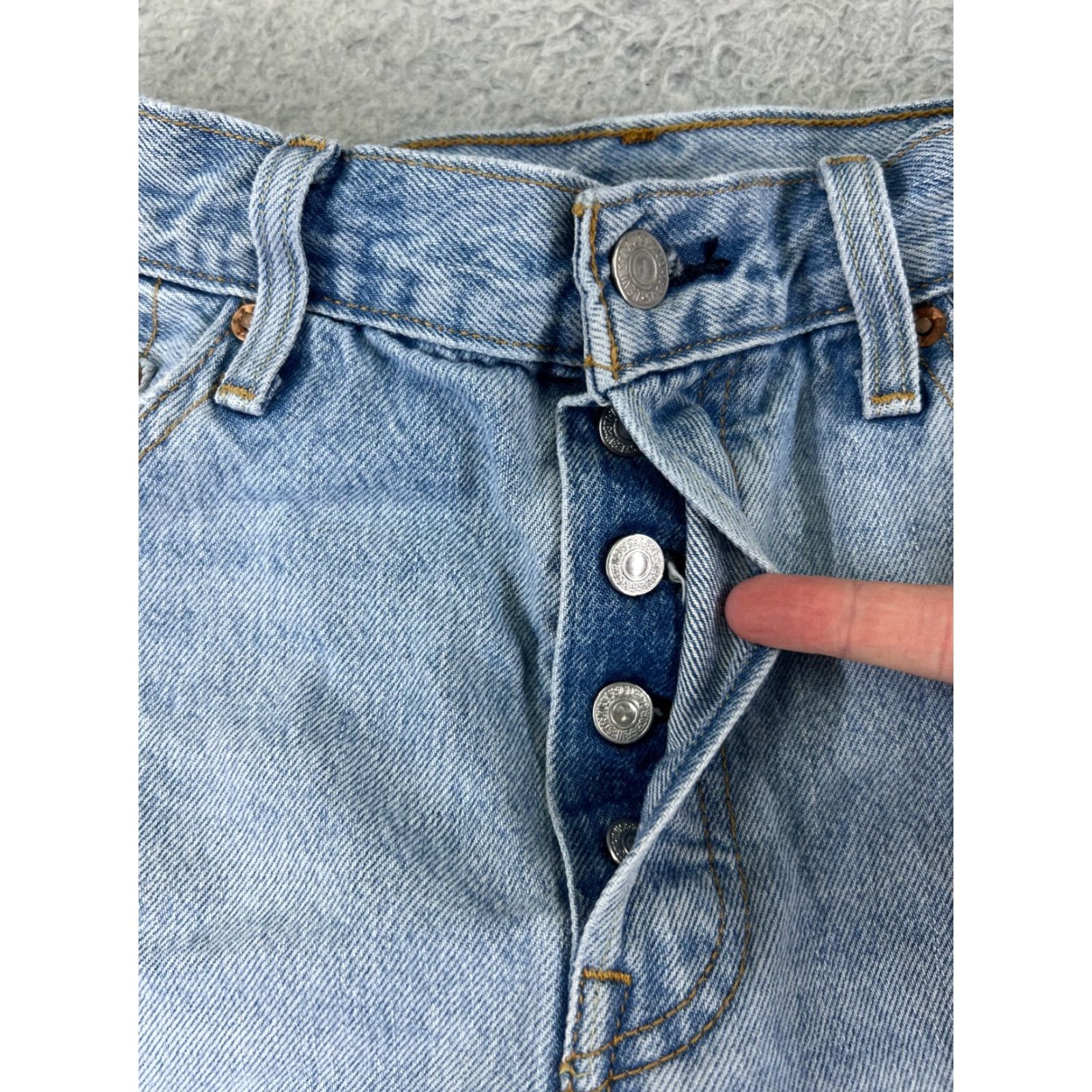 Levi's Levis Jeans Adult 28 Blue Denim 501 XX Button Fly DESTROYED Premium Straight Regular Men Size US 28 / EU 44 - 5 Thumbnail