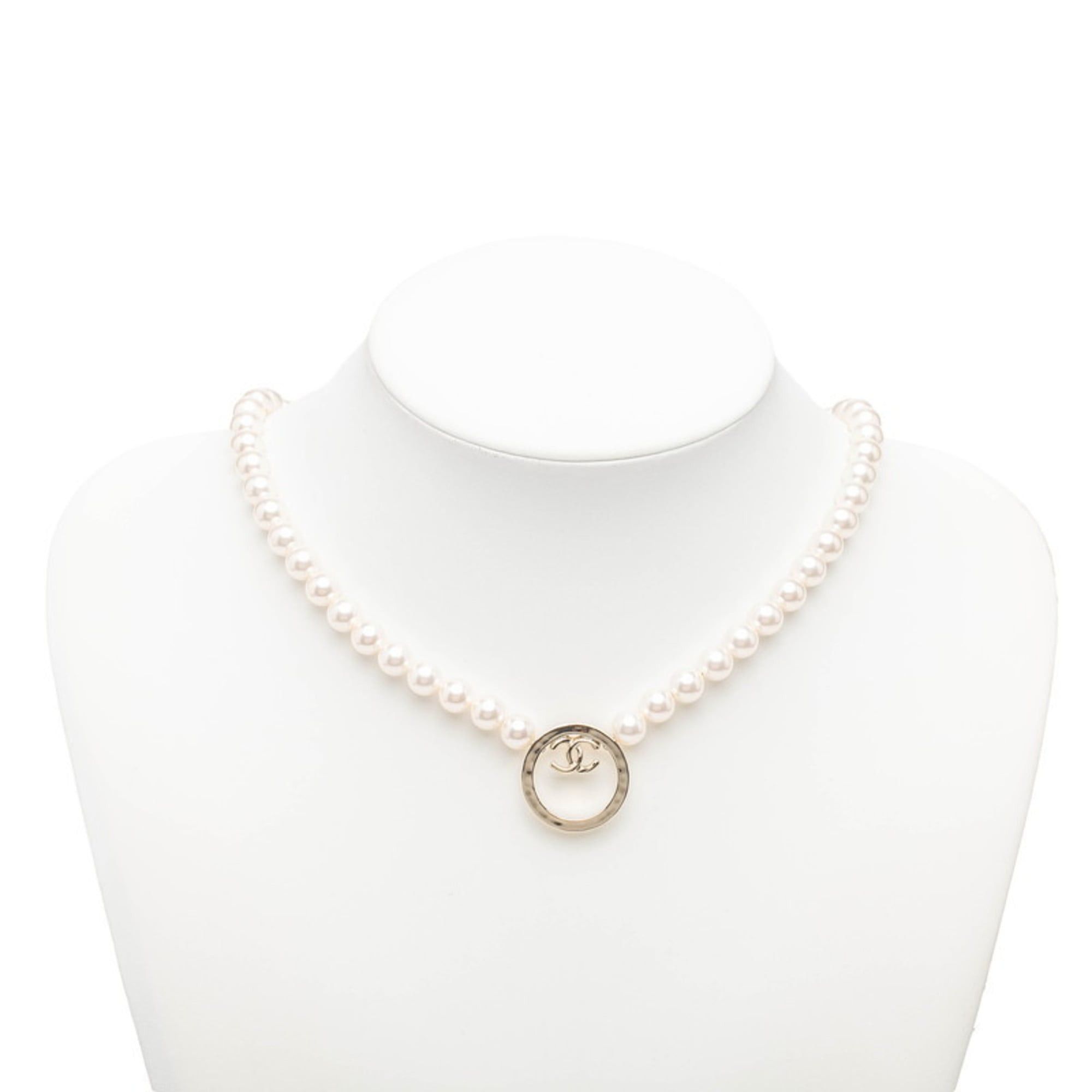 Chanel Chanel Coco Mark Pearl Necklace, White and Champagne Gold, Faux Pearl, Plated, Women's. Size ONE SIZE - 1 Thumbnail