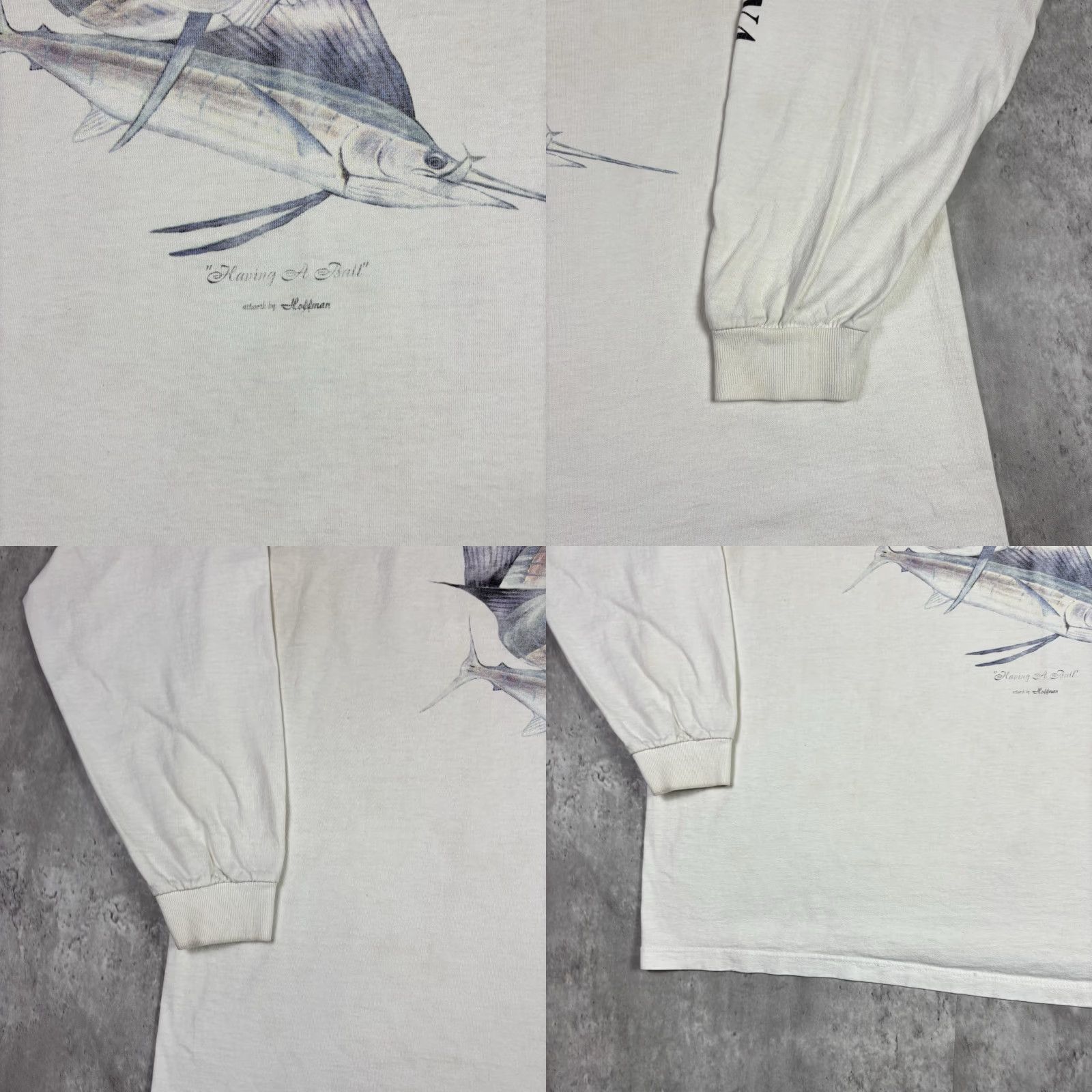 Gildan VINTAGE Pirates Cove Fish Promo Art T Shirt White Long Sleeve 90s Adult 2XL Size US XXL / EU 58 / 5 - 8 Thumbnail