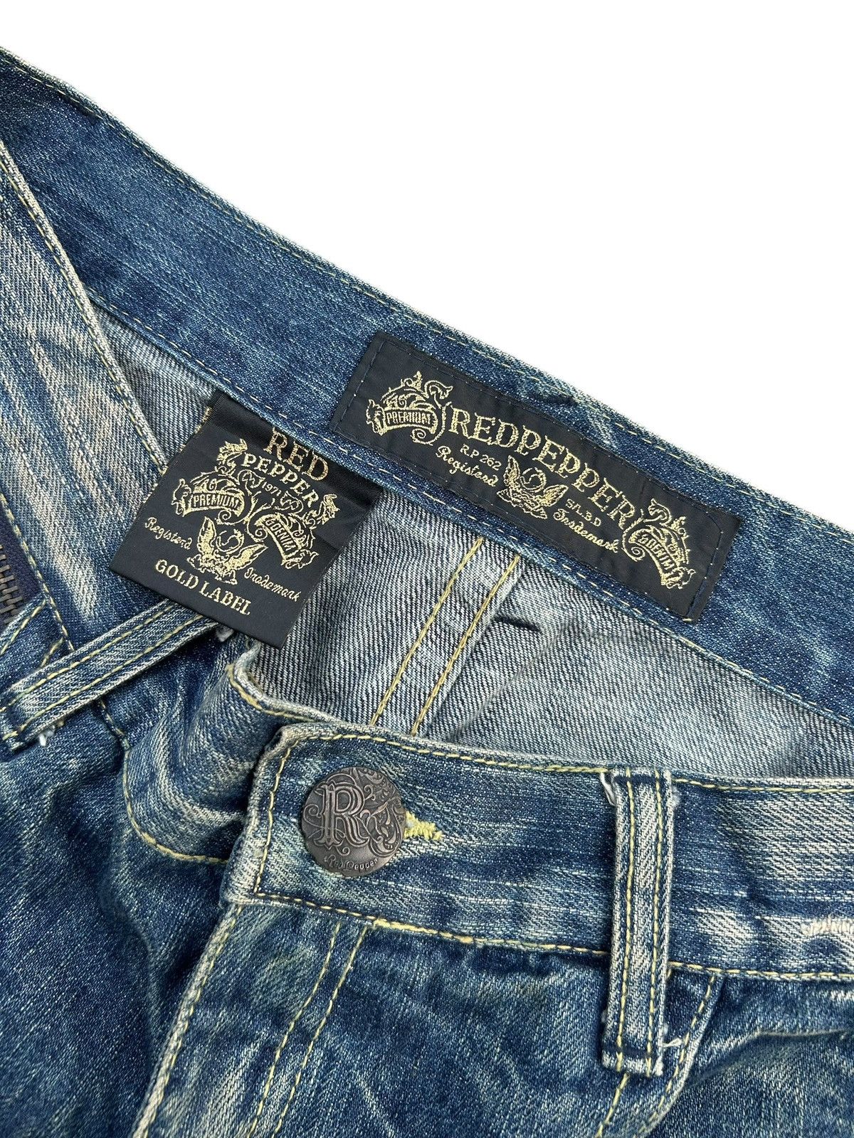 Kapital RED PEPPER GOLD LABEL PUNK DISTRESSED DENIM JEANS Size US 35 - 11 Thumbnail