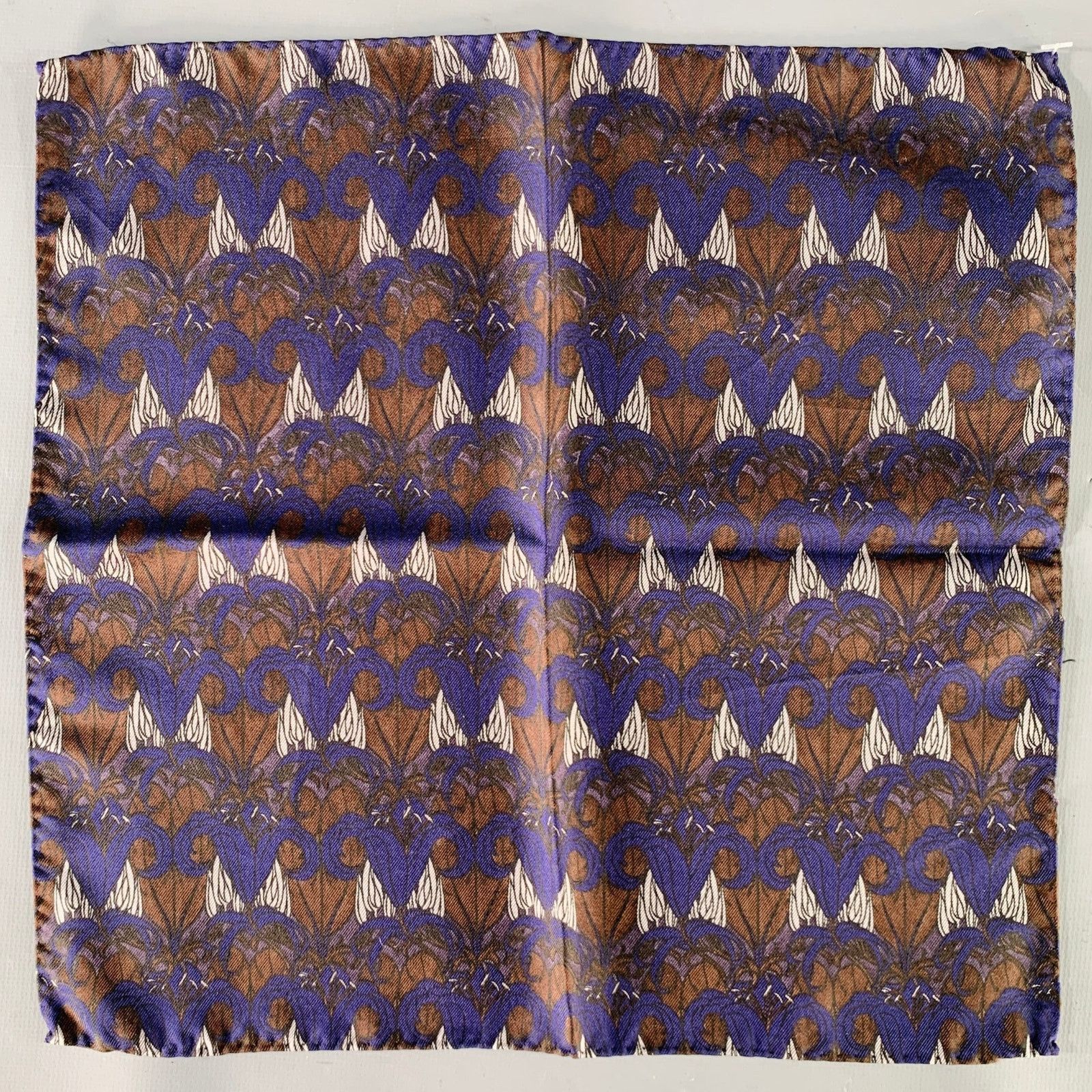 PRADA Navy Brown Abstract Floral Pocket Square