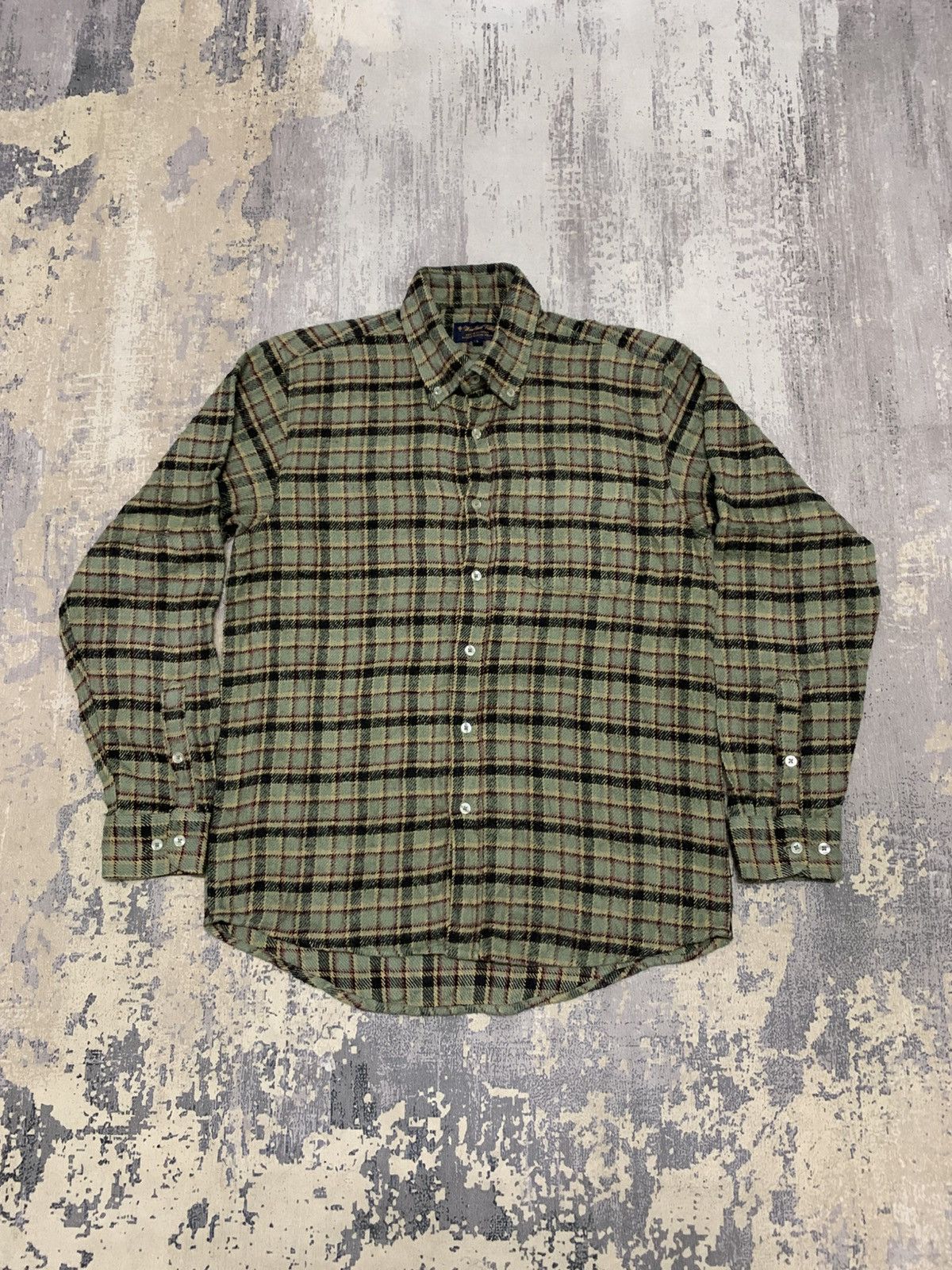 Vtg Woodland Village Wool Button Up Green Flannel
