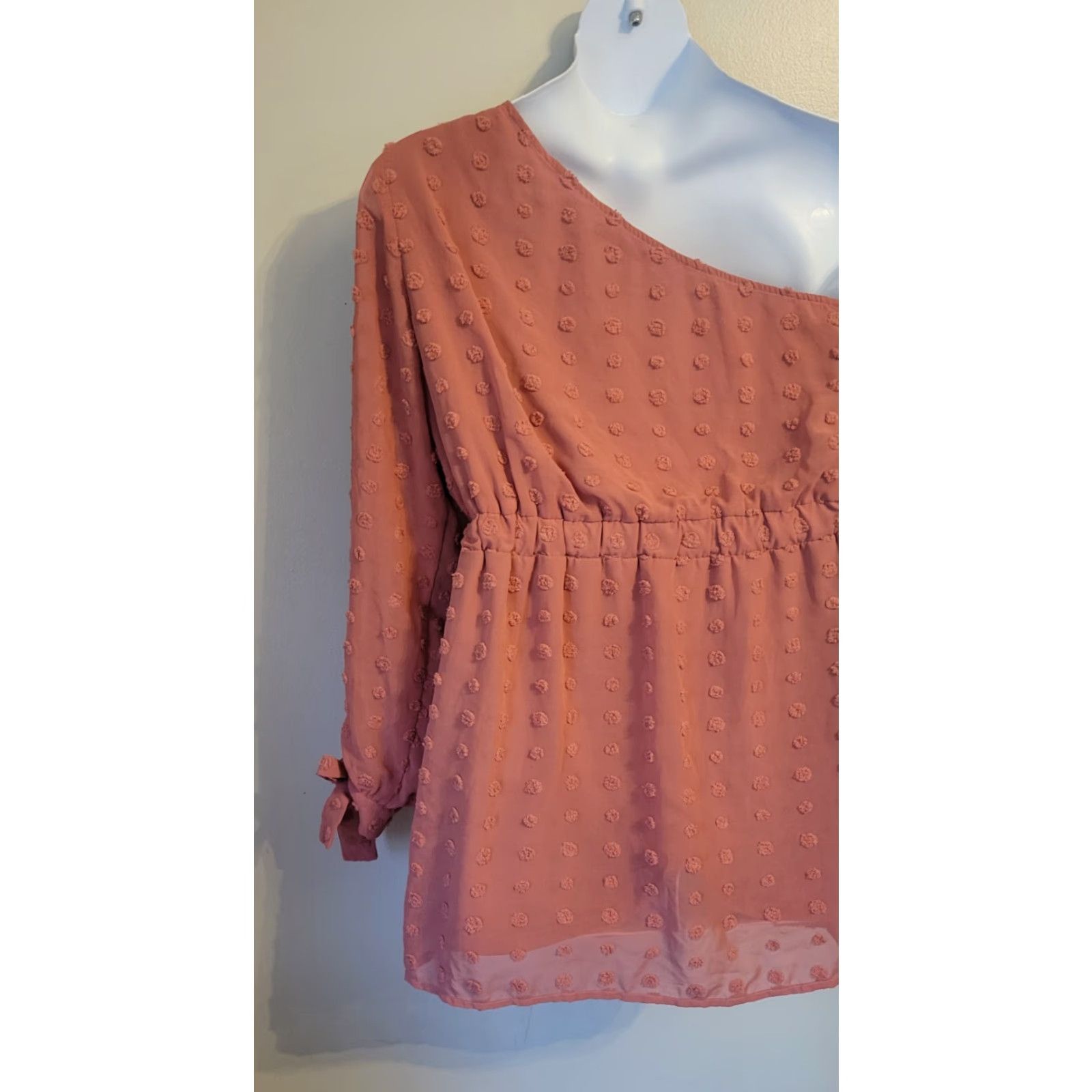 Vintage **Baeverly Swiss Dot Dusty Rose One Shoulder L Party Dress** User: Baeverly Swiss Dot Dusty Rose One Shoulder L Party Dress Size L / US 10 / IT 46 - 2 Thumbnail