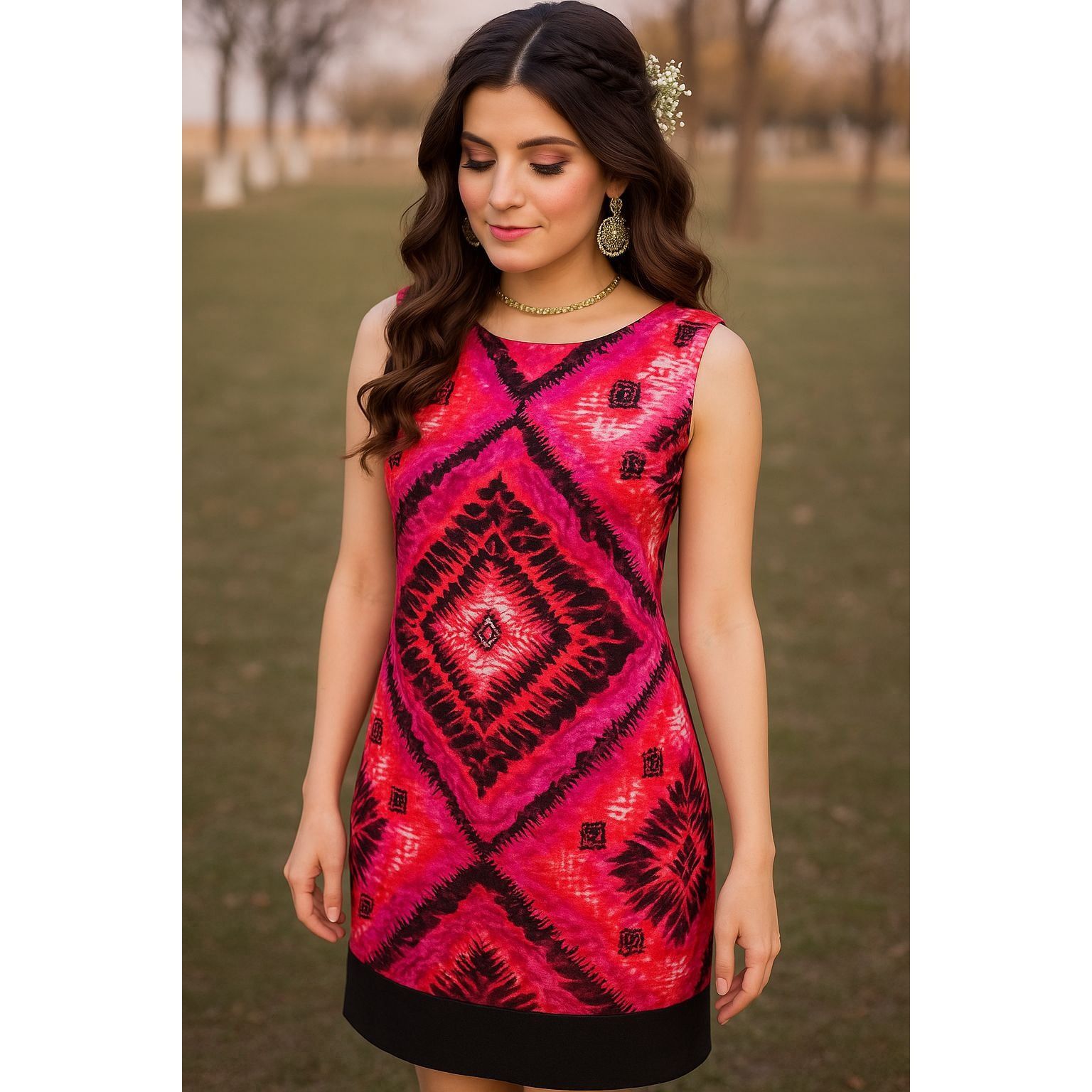 Other AB Studio Bold Pink Diamond Sheath Dress Size 12 Retro Style Size M / US 6-8 / IT 42-44 - 2 Thumbnail