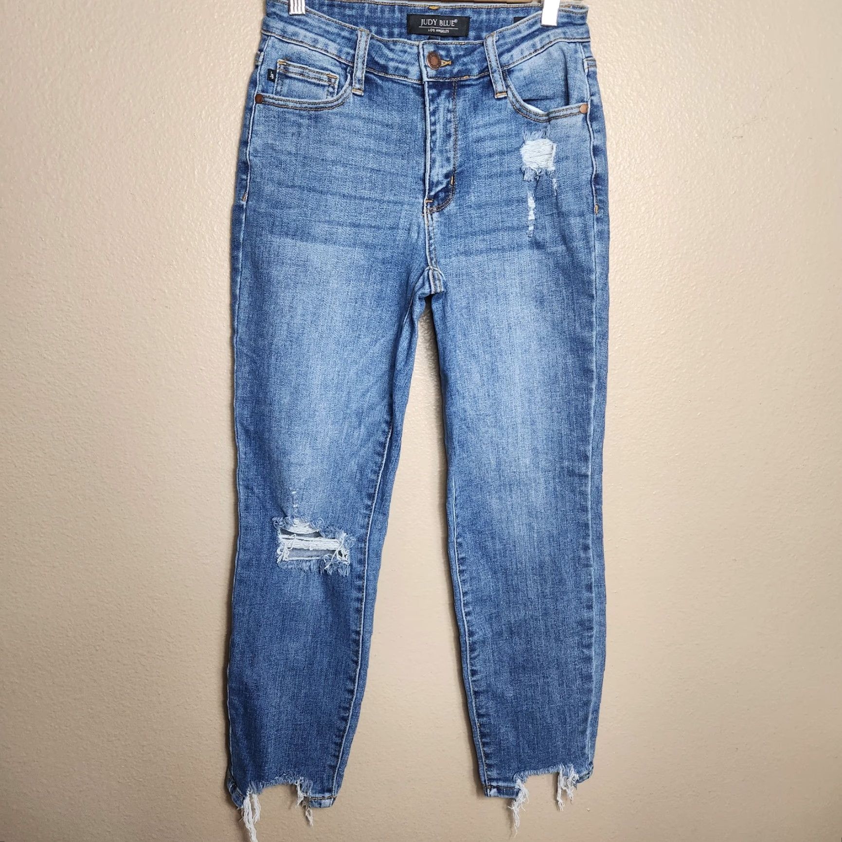 Vintage Judy Blue Womens Medium Wash Mid Rise Destructed Hem Slim Fit Jeans Jeans Size 26" / US 2 / IT 38 - 2 Thumbnail