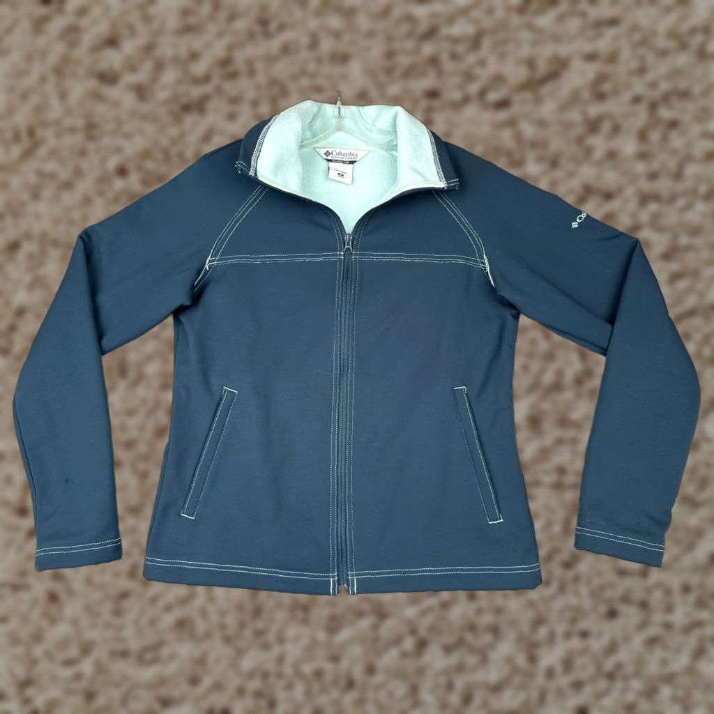Vintage Columbia Jacket Women M Blue Mock Neck Full Zip Fleece Lined Polyester Logo Outdoor 90s? Size M / US 6-8 / IT 42-44 - 1 Thumbnail