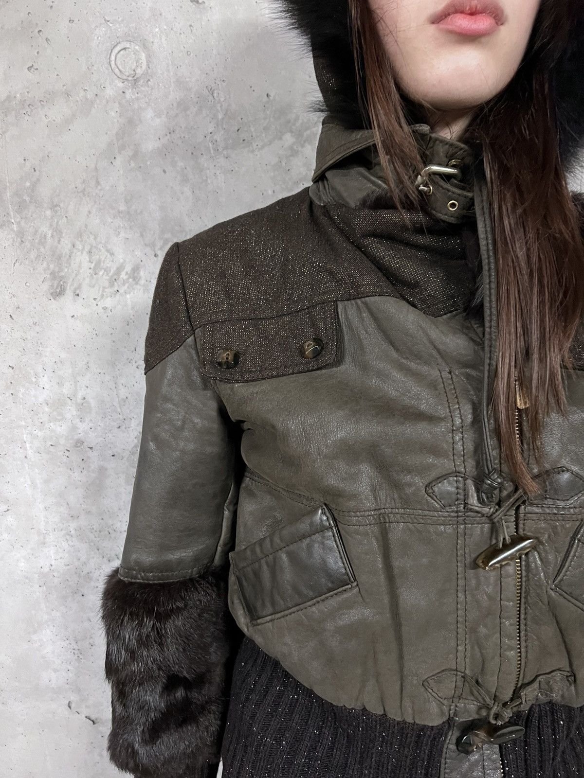 If Six Was Nine Made in Italy Genuine Leather Faux Fur Hood Vintage Jacket Size M / US 6-8 / IT 42-44 - 7 Thumbnail